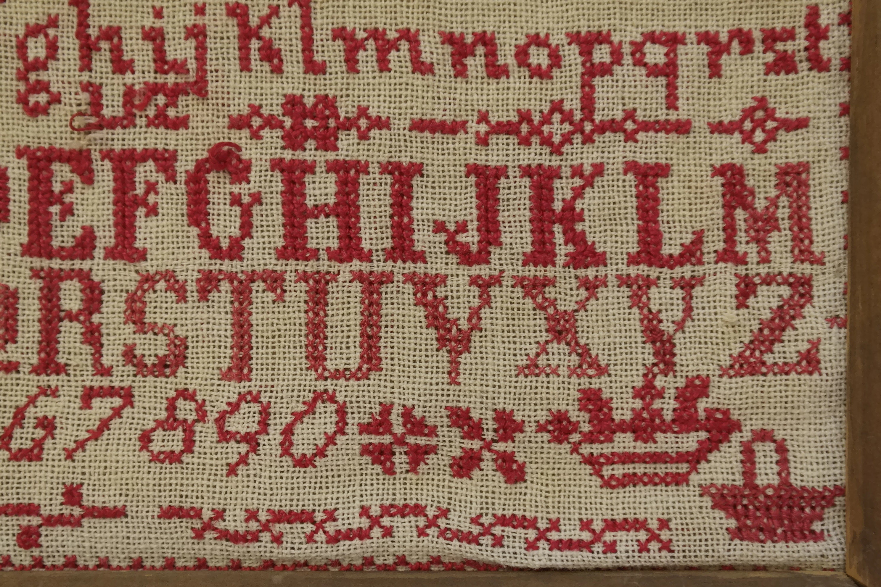 Framed Cross Stitch Alphabet Embroidery Sampler.