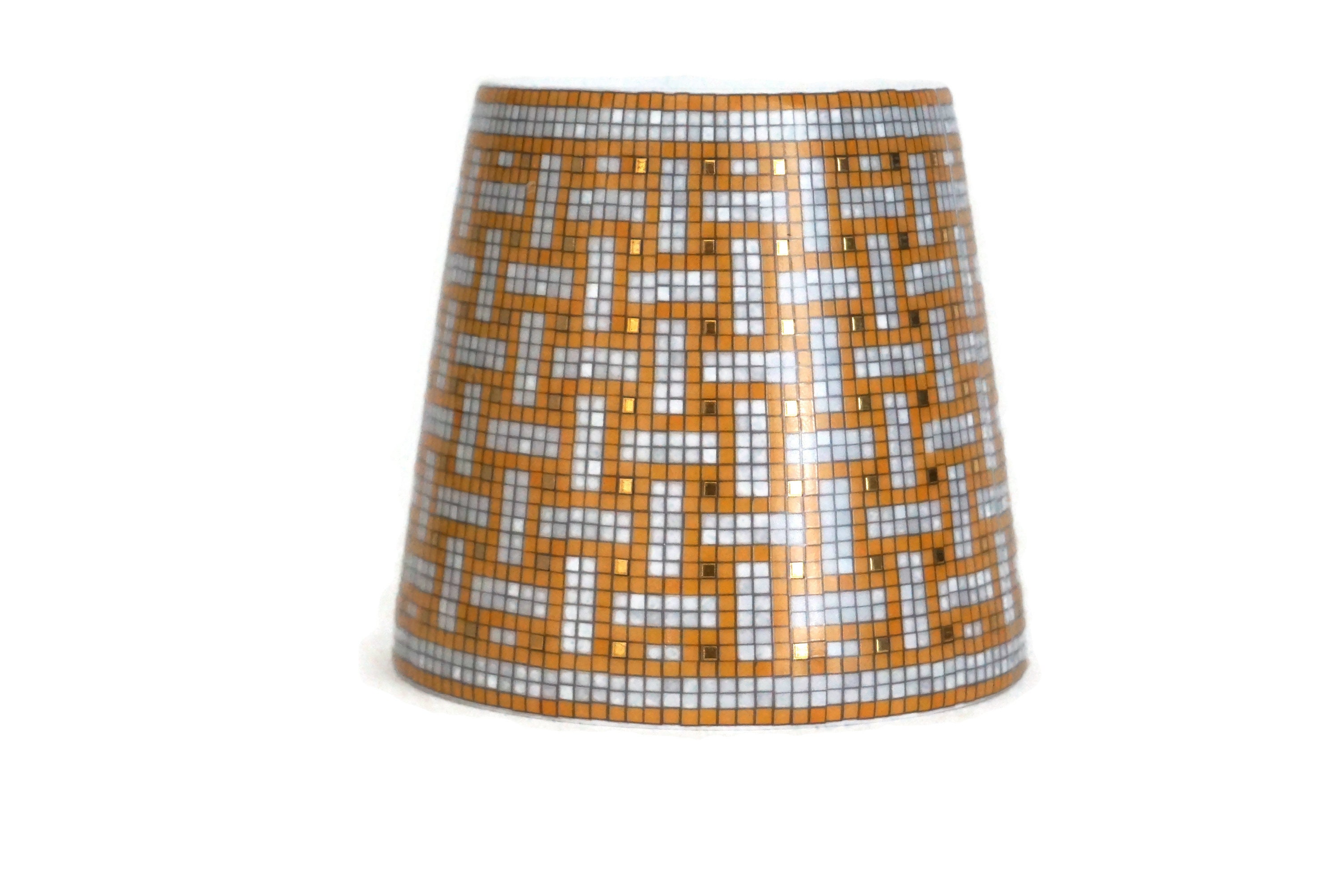 Vintage Hermes Porcelain Candle Holder in Mosaique 24 Pattern, French