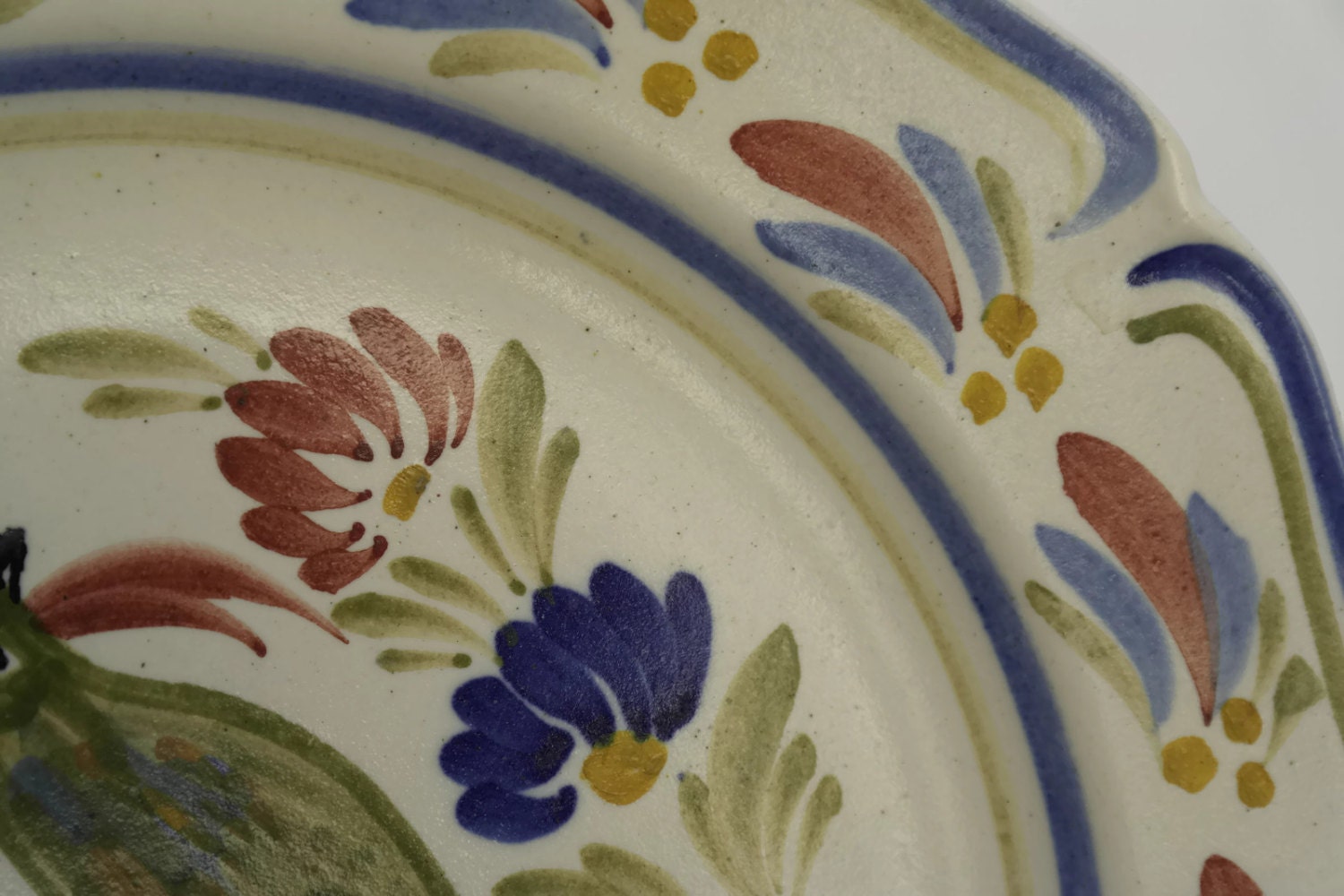 French Vintage Rooster Plate. Hand Painted Keraluc Wall Plate. Rustic