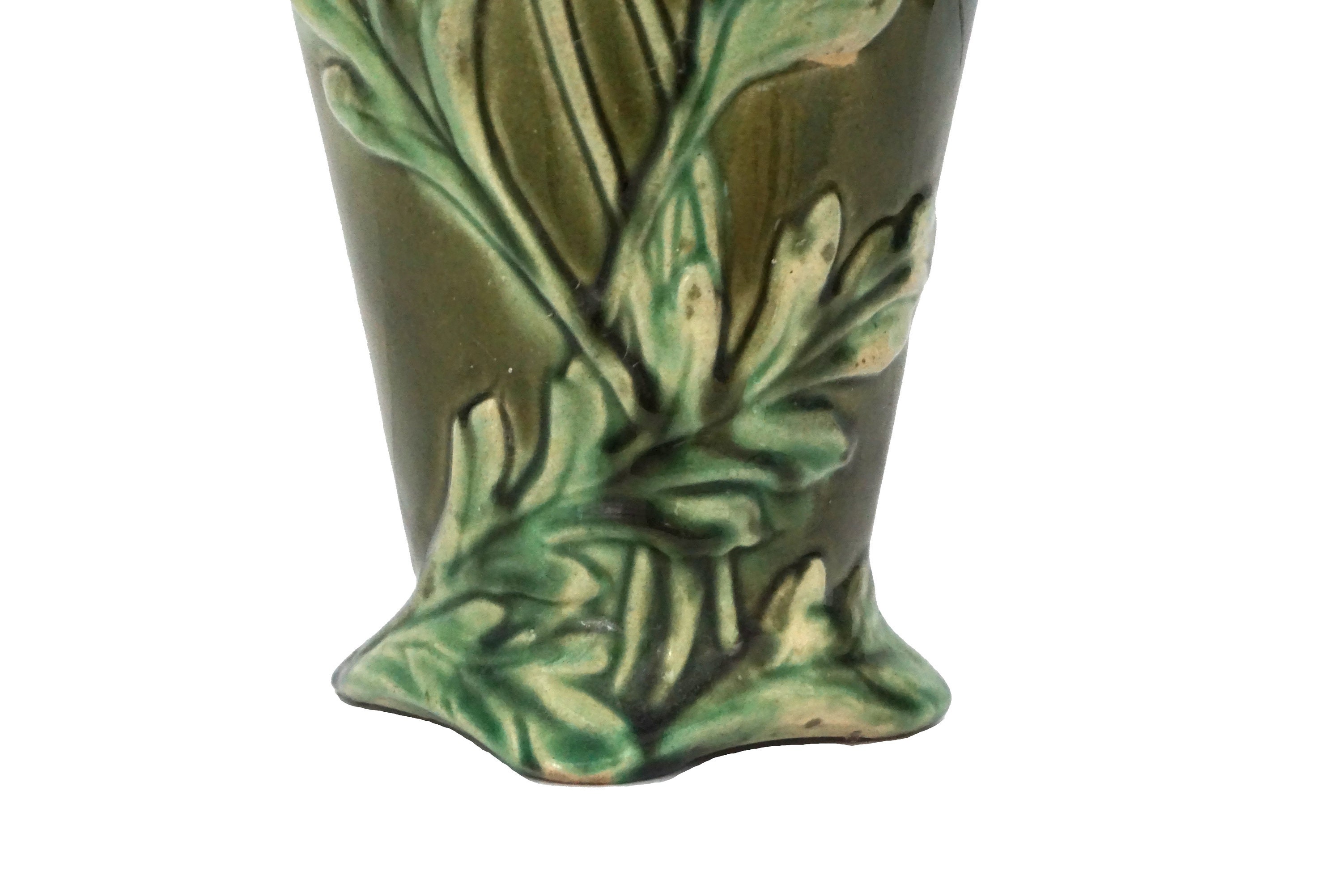 Art Nouveau Majolica Chrysanthemum Vase, Antique French Ceramic Flower