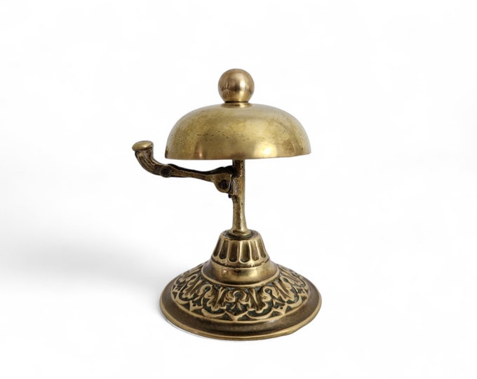 French Antique Brass Service Bell, Hotel Reception Front Desk Call Bell