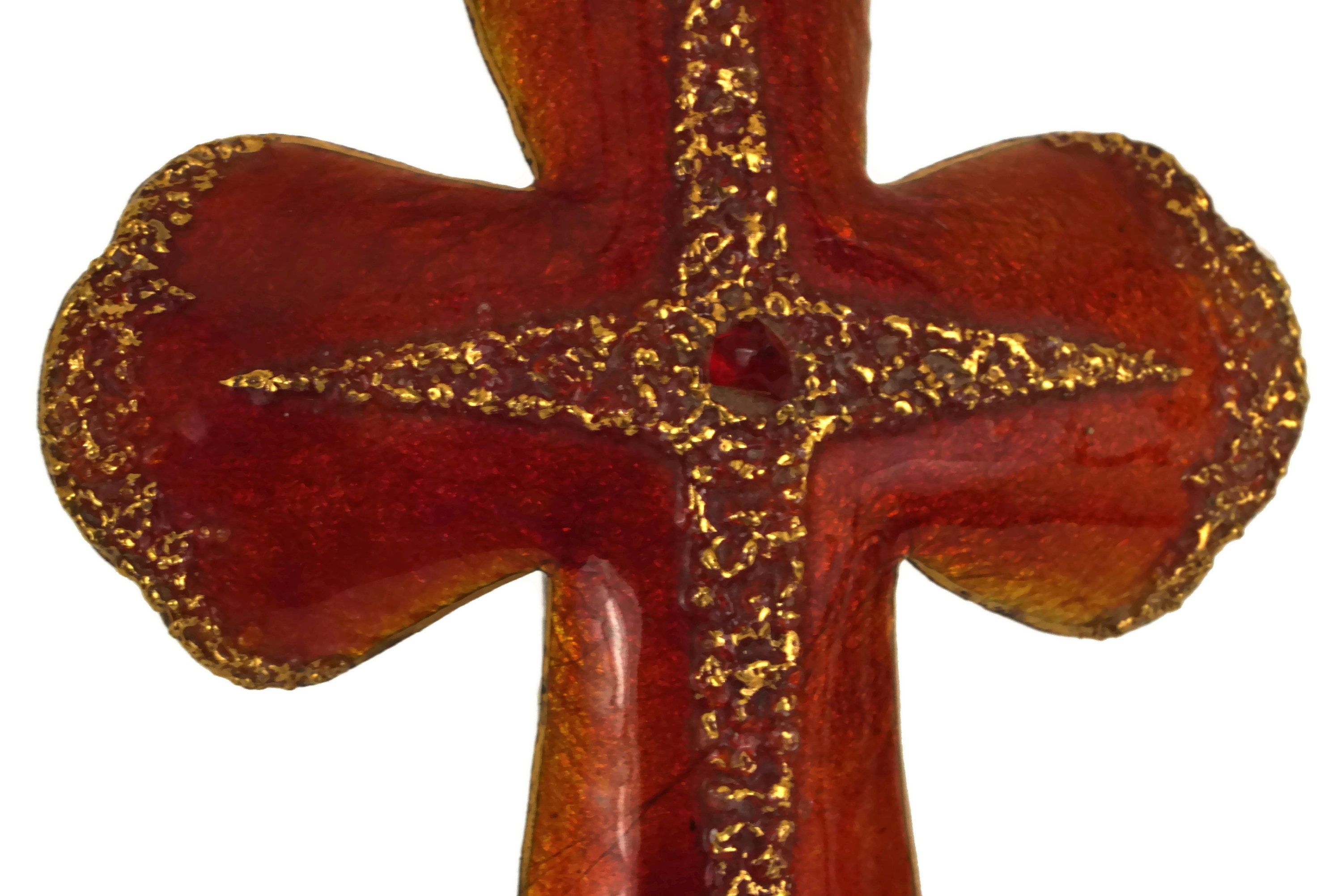 Limoges Enamel Hanging Crucifix, Large Mid Century Cross Pendant