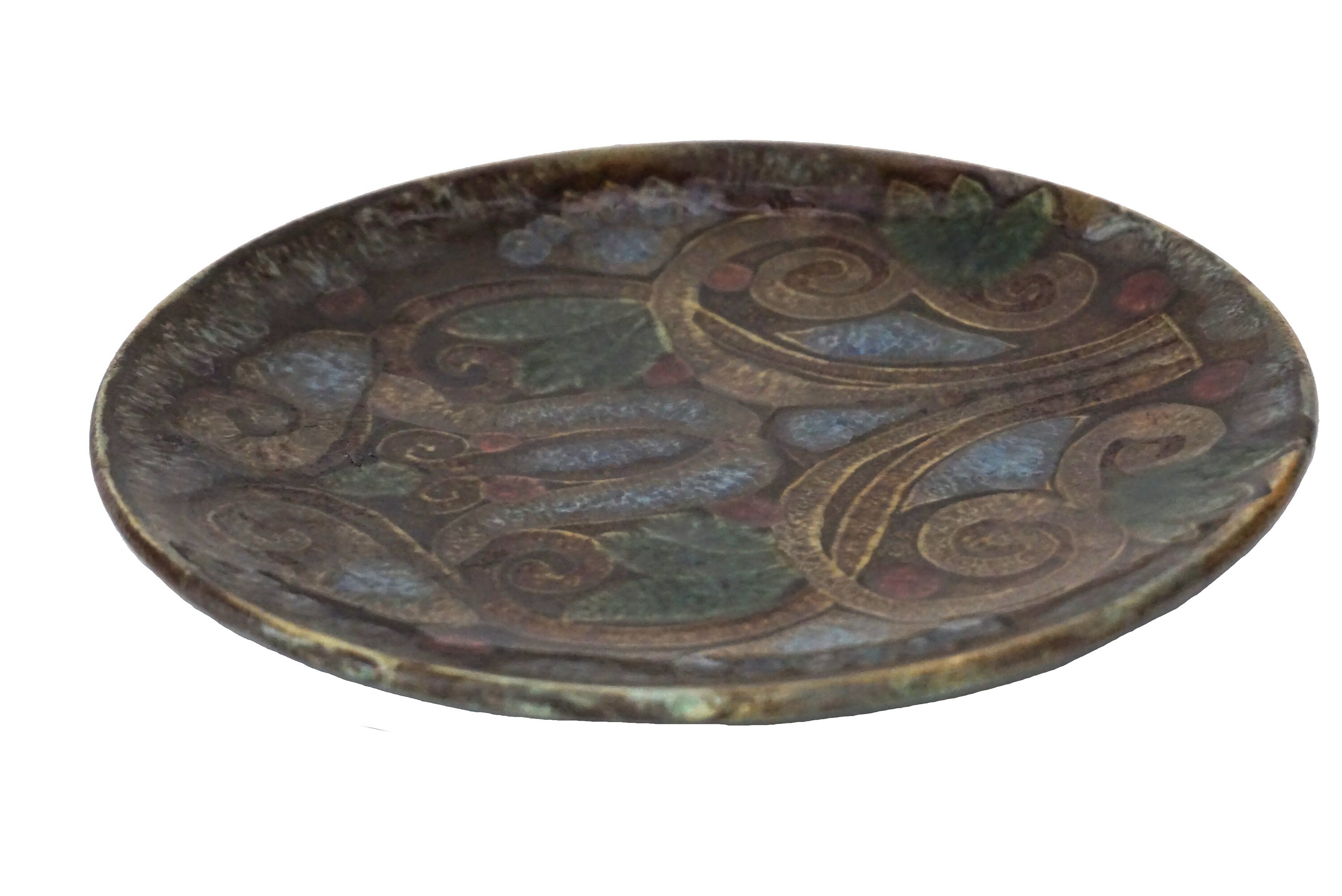 Vintage 1960s French Pottery Plate with Flowers, Marietta Taburet