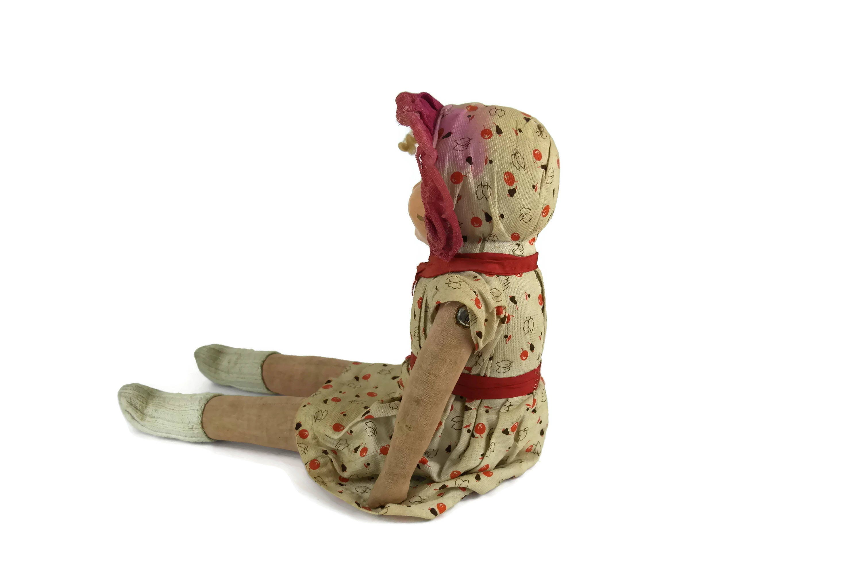 RESERVED. 1930s Vintage French Doll. Straw Stuffed and Composition Doll