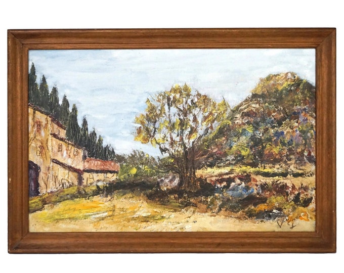 Provence Landscape Oil Painting with Olive Tree and Farmhouse, Original Signed Provencal Wall Art