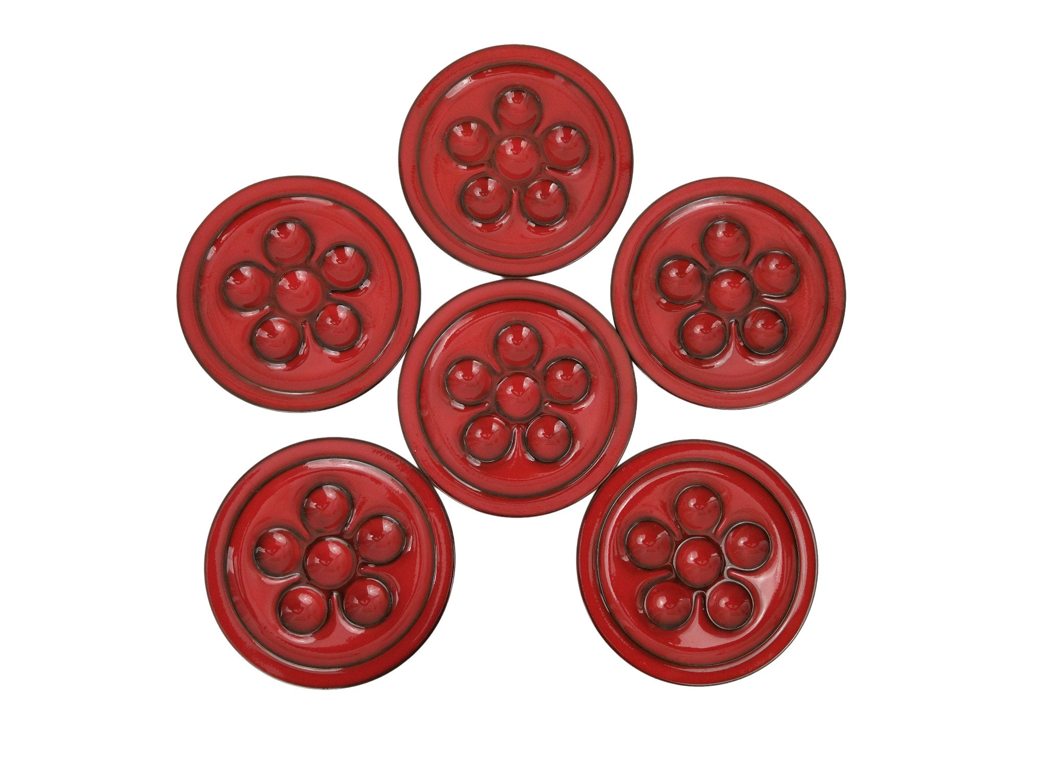 Tapas Vintage et Assiettes d'escargots Par Thomas Allemagne, Ensemble de 6 en Poterie Grès Rouge