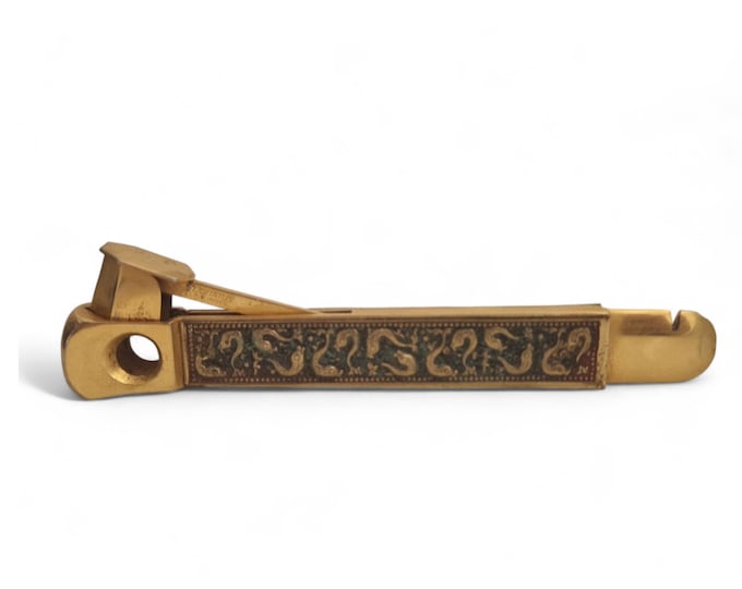 Solingen Donatus Cigar Cutter with Embossed Brass Fish Decor and Gold Plated Metal