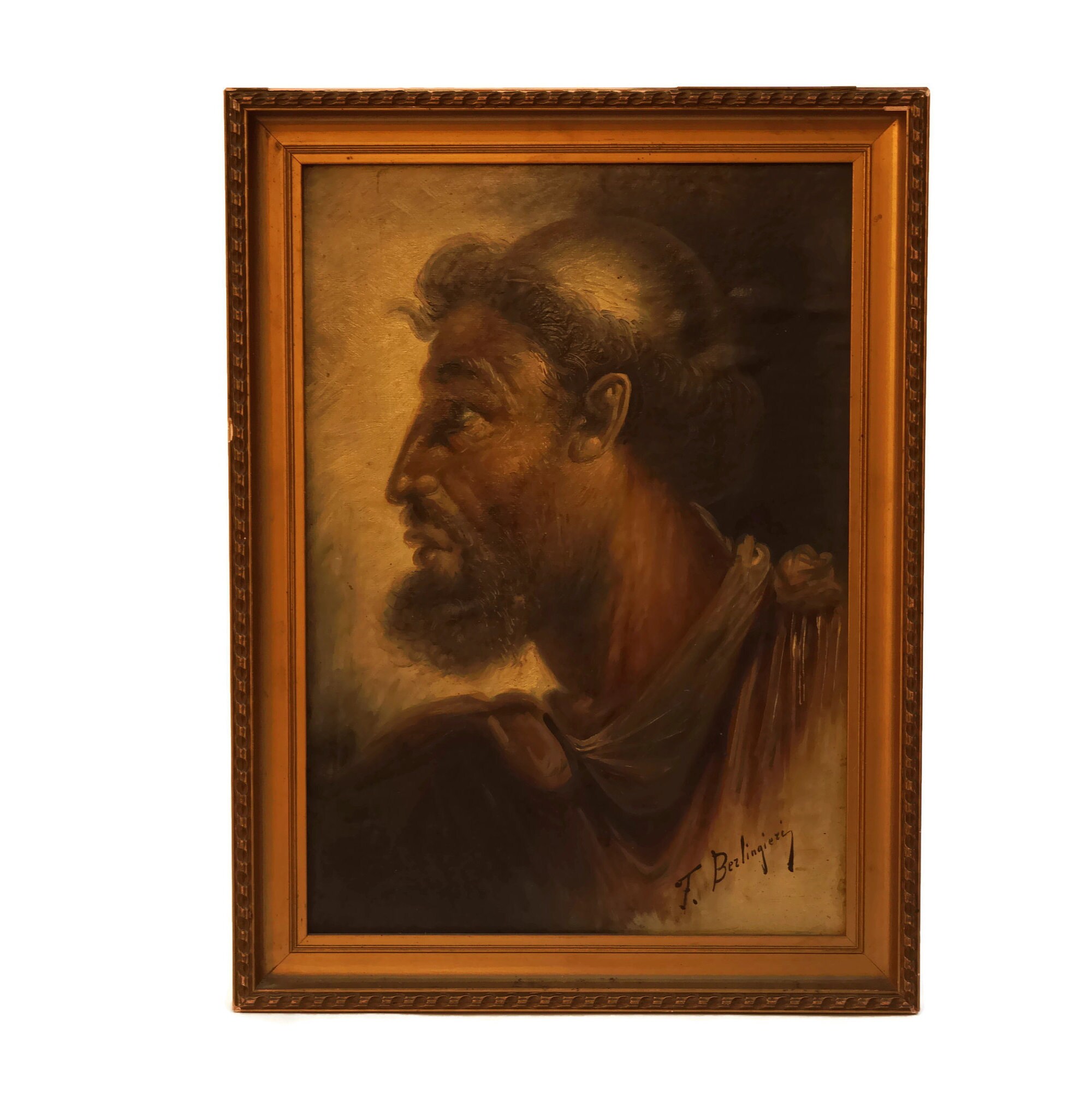 Ulysses Portrait Oil Painting by Francesco Berlingieri, Antique Framed
