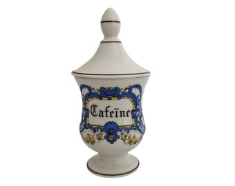 Limoges Porcelain Caffeine Apothecary Jar, Vintage Ceramic Pharmacy Canister, Coffee Lover Gift