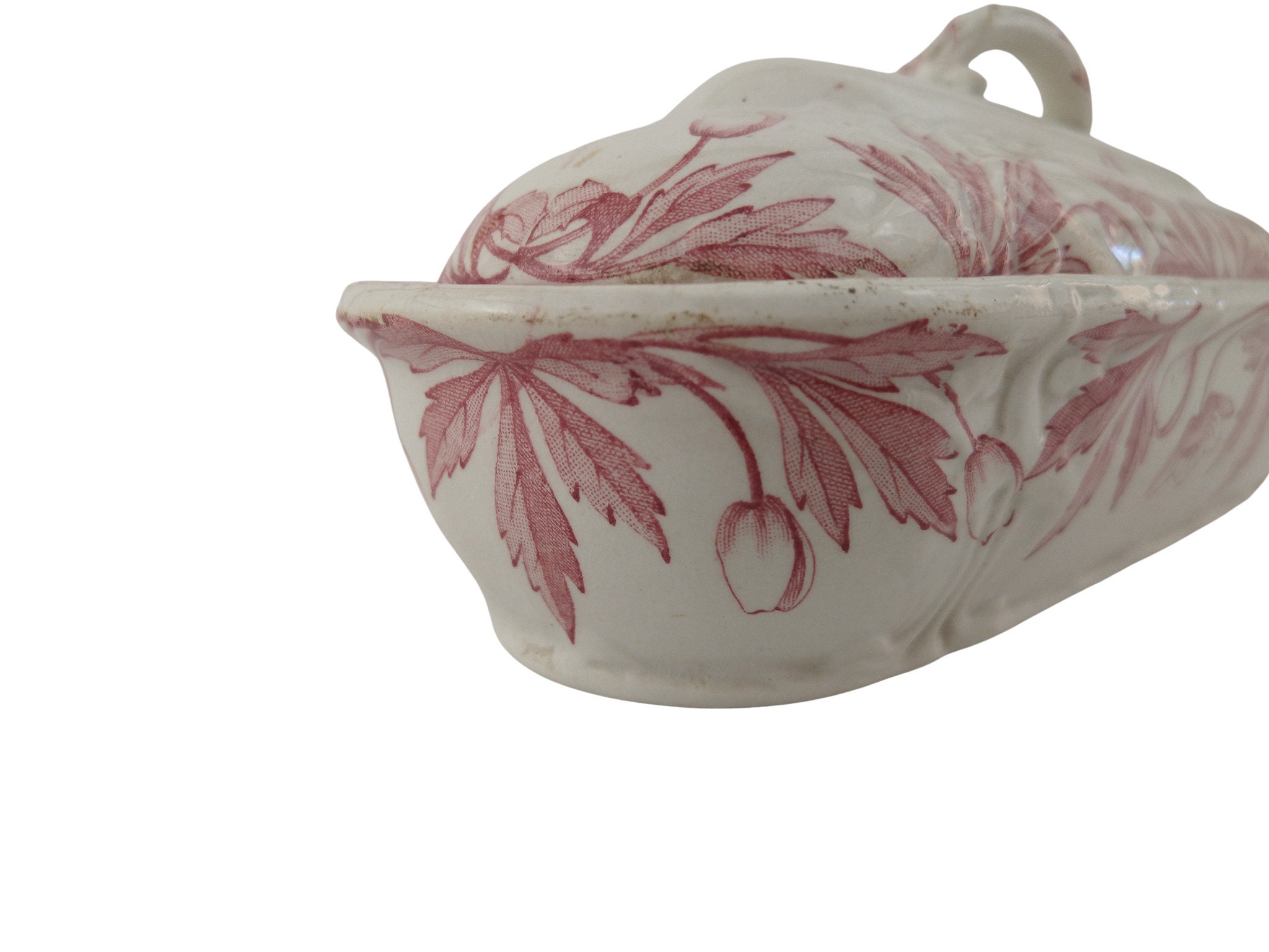 French Antique Ceramic Toothbrush Holder by Creil Montereau, Pink Bathroom Decor and Vanity