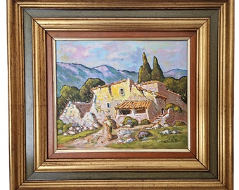 Francis Eula Gemälde eines Bauernhauses in der Provence-Landschaft, original provenzalische signierte Kunst