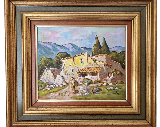 Francis Eula Painting of Farmhouse in Provence Landscape, Original Provencal Signed Art