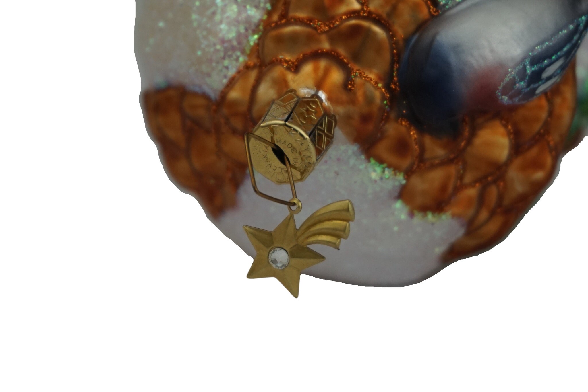 Vintage German Glass Christmas Tree Ornament with Birds and Birdhouse