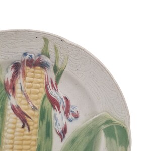 French Antique Majolica Plate with Corn Cob by Keller & Guerin St Clement, Ceramic Kitchen Wall Hanging Decor image 5