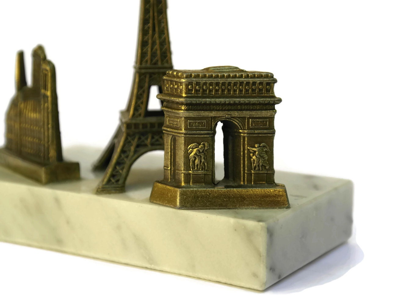 Paris Souvenir Paperweight. Vintage Eiffel Tower Figurine on Marble