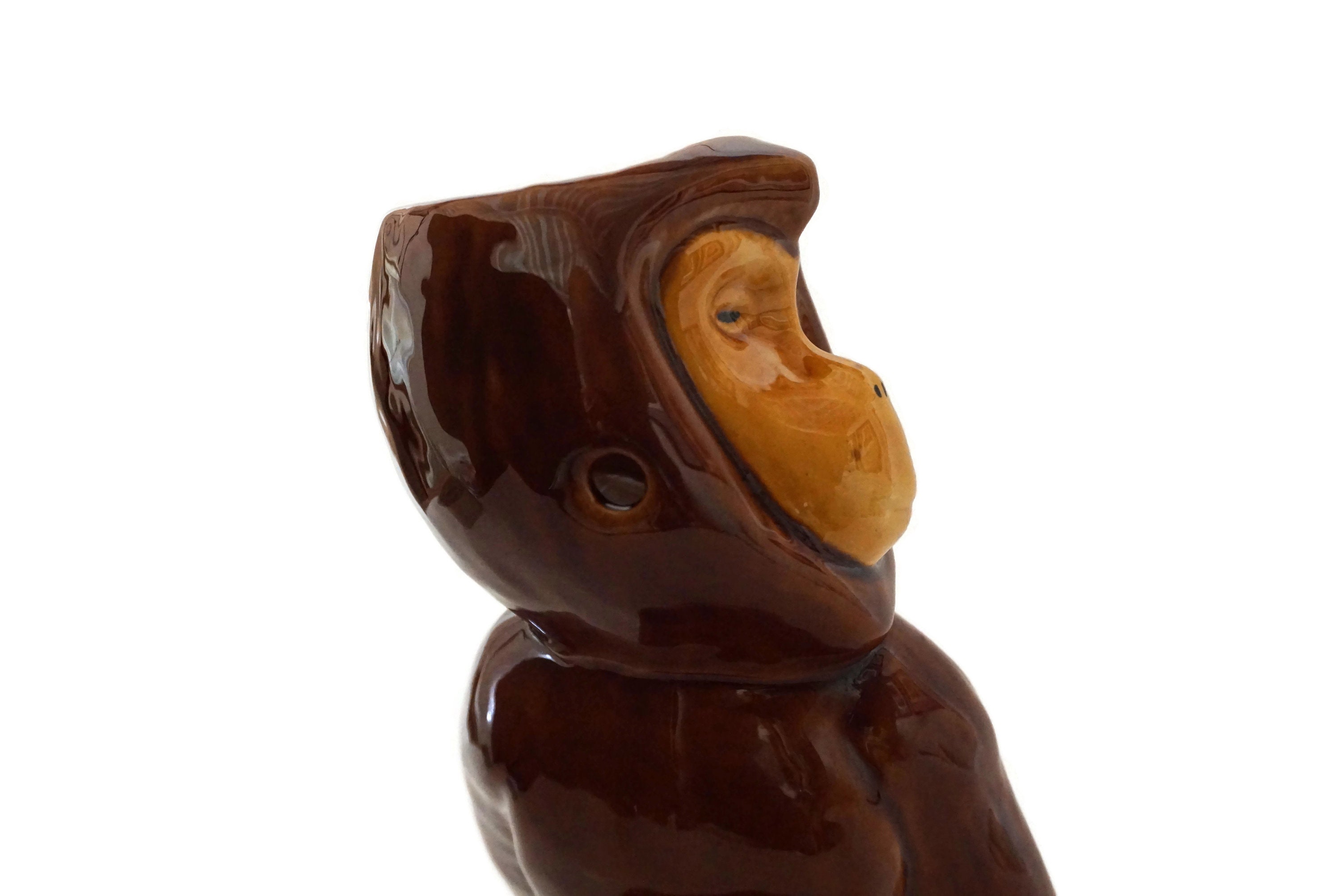 French Majolica Monkey Pitcher, Figural Pottery Animal Water Jug