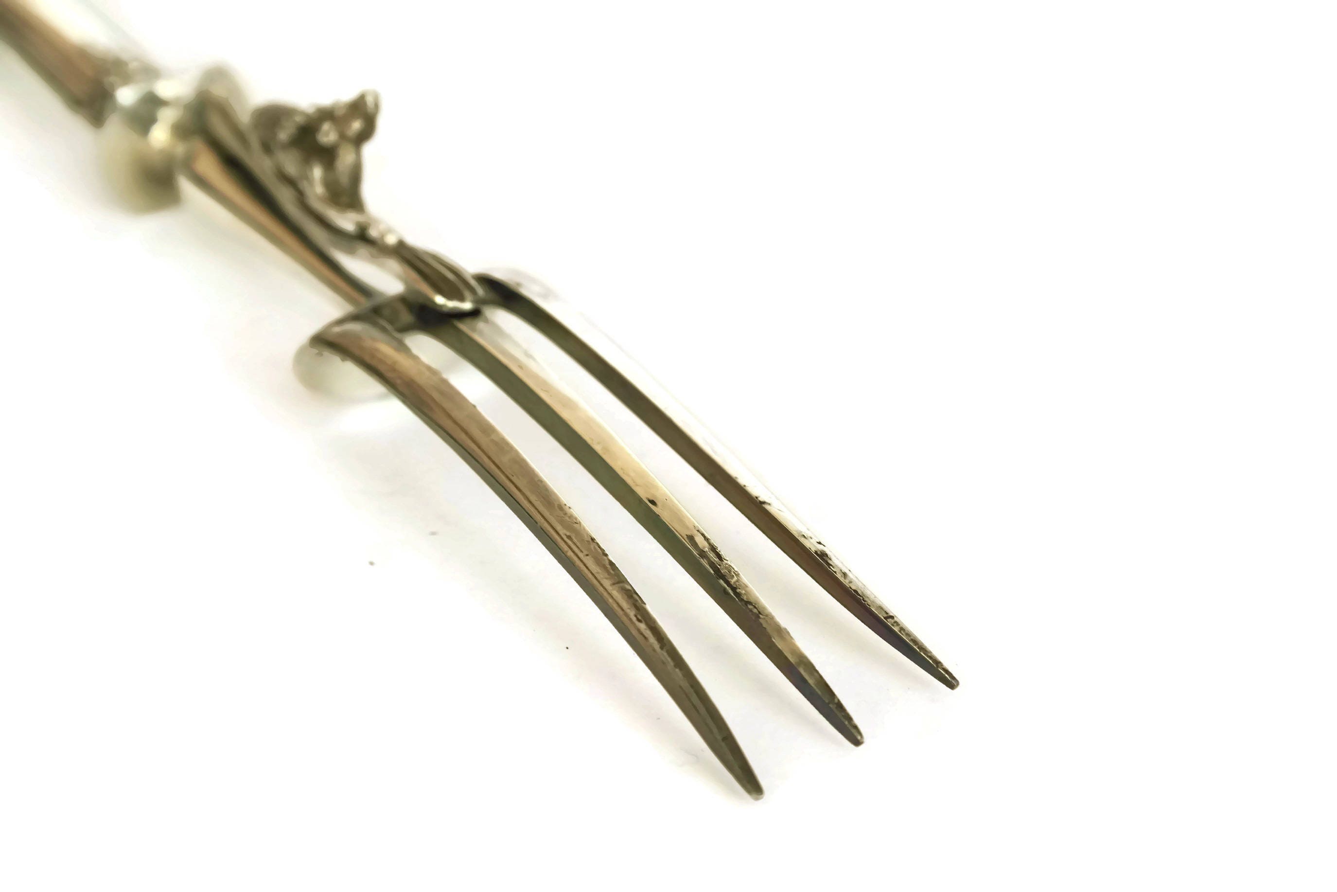 Antique Silver Carving Set with Knife & Fork. Boxed Silverware with