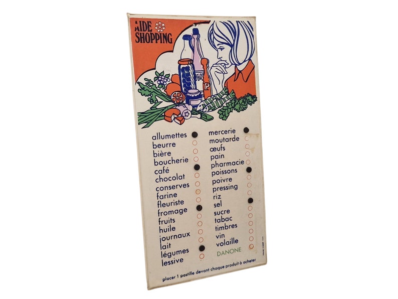 1970s French Kitchen Shopping List Reminder Board, Retro Vintage Wall Hanging Memo Plaque image 2