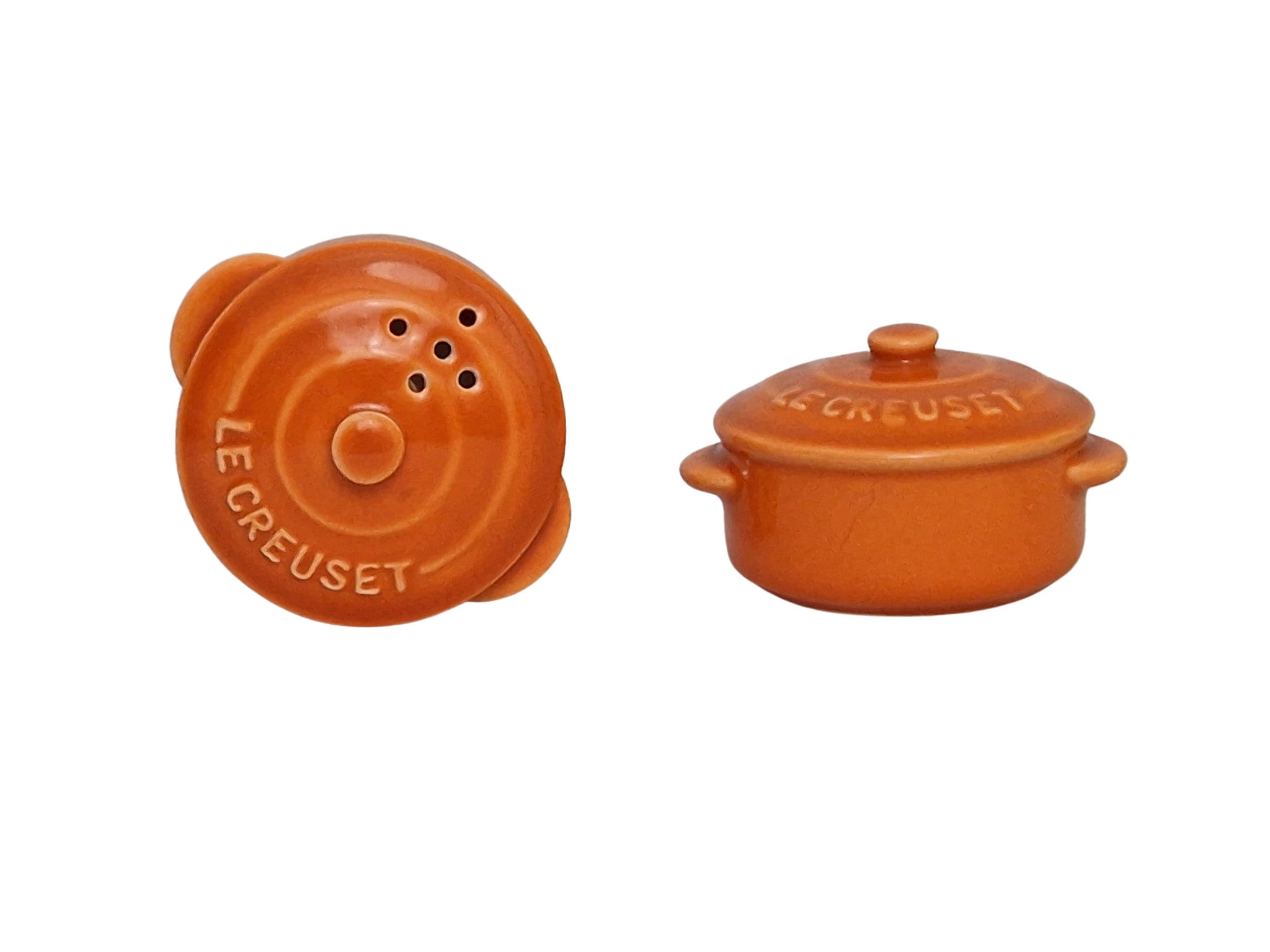 French Le Creuset Salt and Pepper Shaker Set, Vintage Miniature Ceramic
