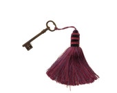 French Antique Skeleton Key with Passementerie Key Tassel. Large Skeleton Key Decor. Vintage French Boudoir Decor.  French Chateau Key.