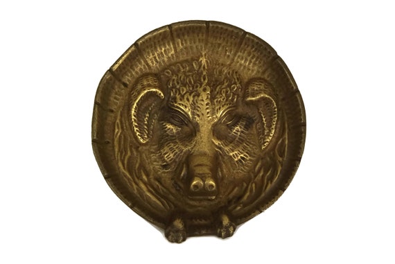 Antique Bronze Wild Boar Figure Coin Dish, Hunting