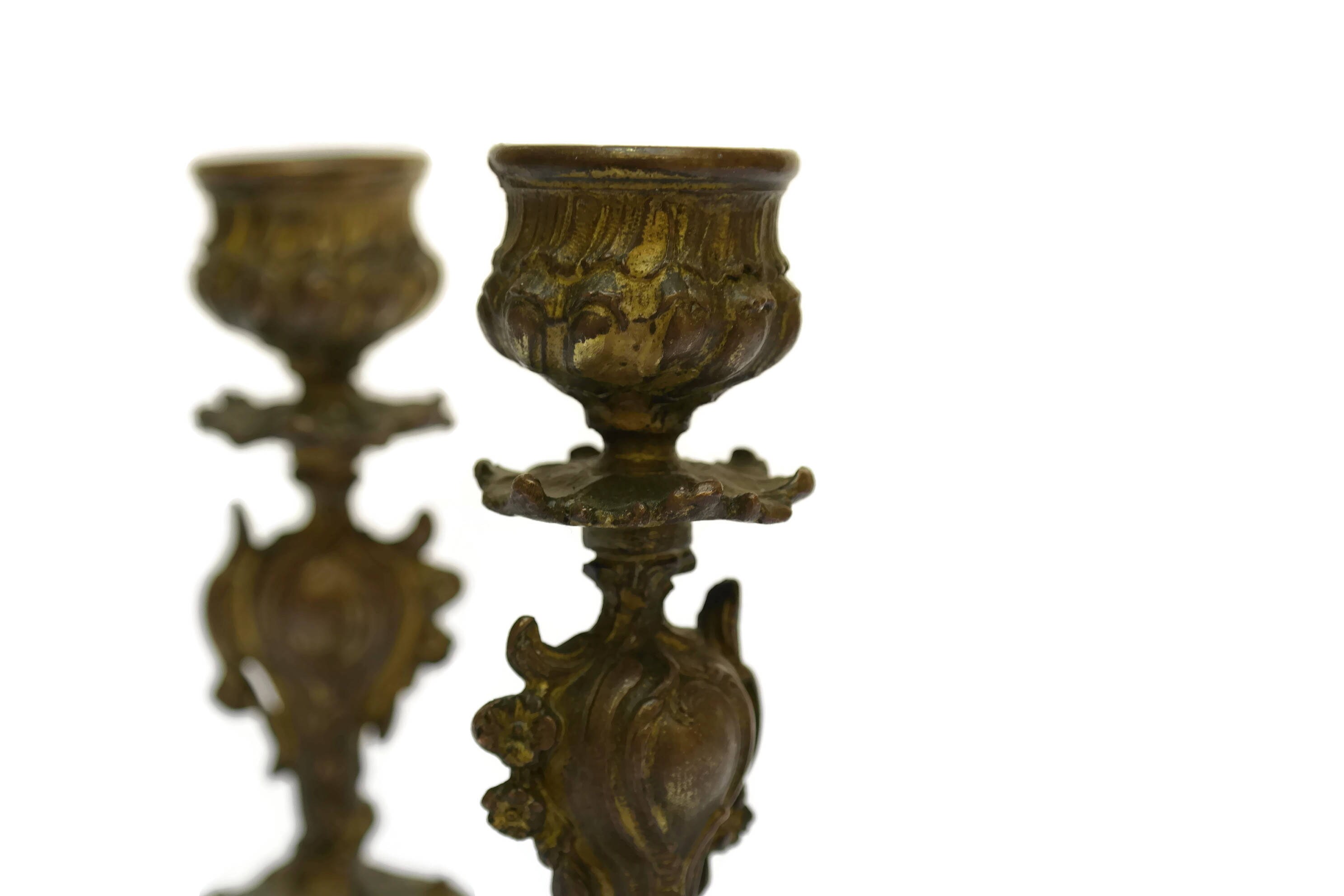 Pair of Antique French Romantic Candlestick Holders. Small Rococo