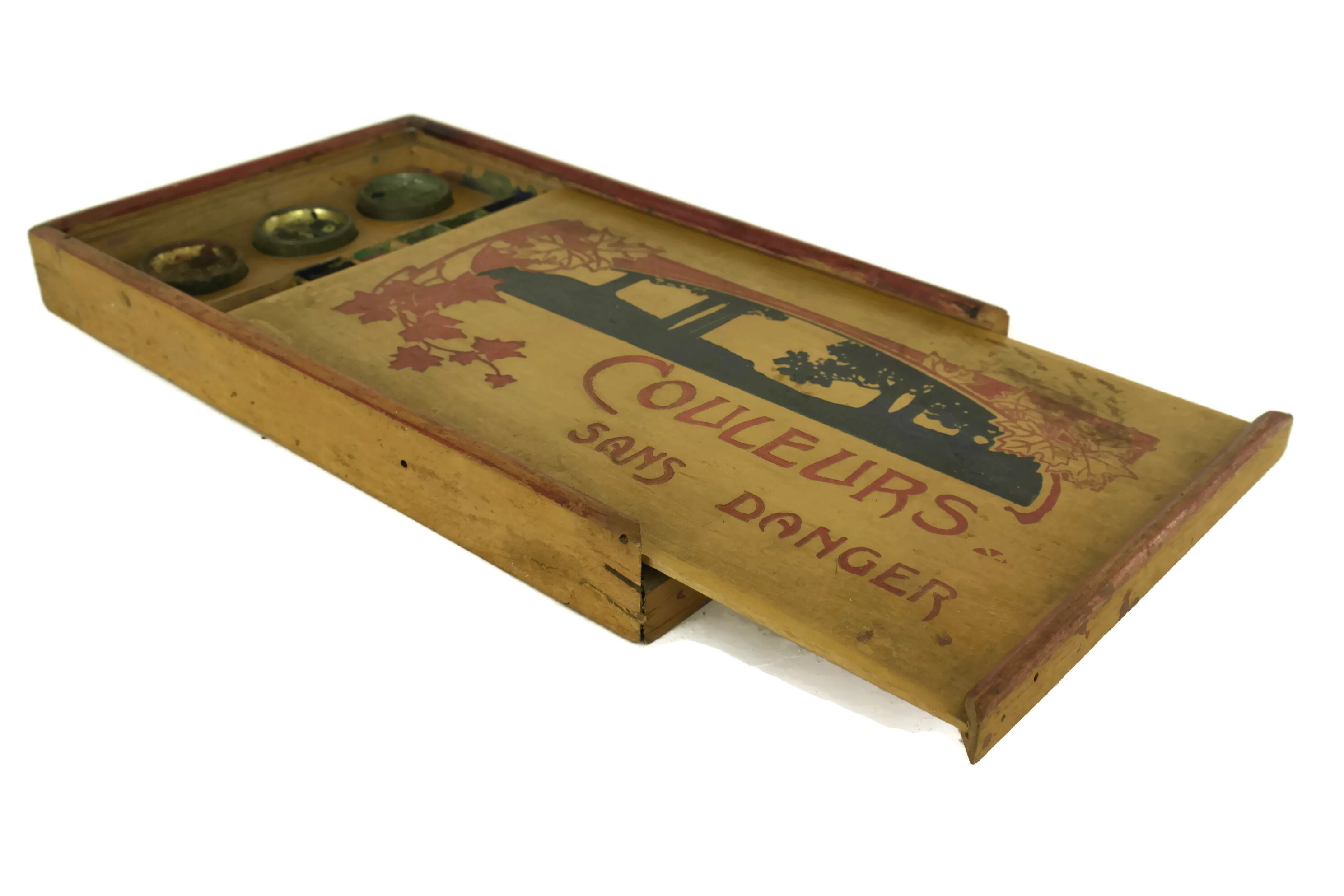 Antique Artists Paint Box. Wooden Art Box with Watercolours. Paint and Brush Storage. Gift For