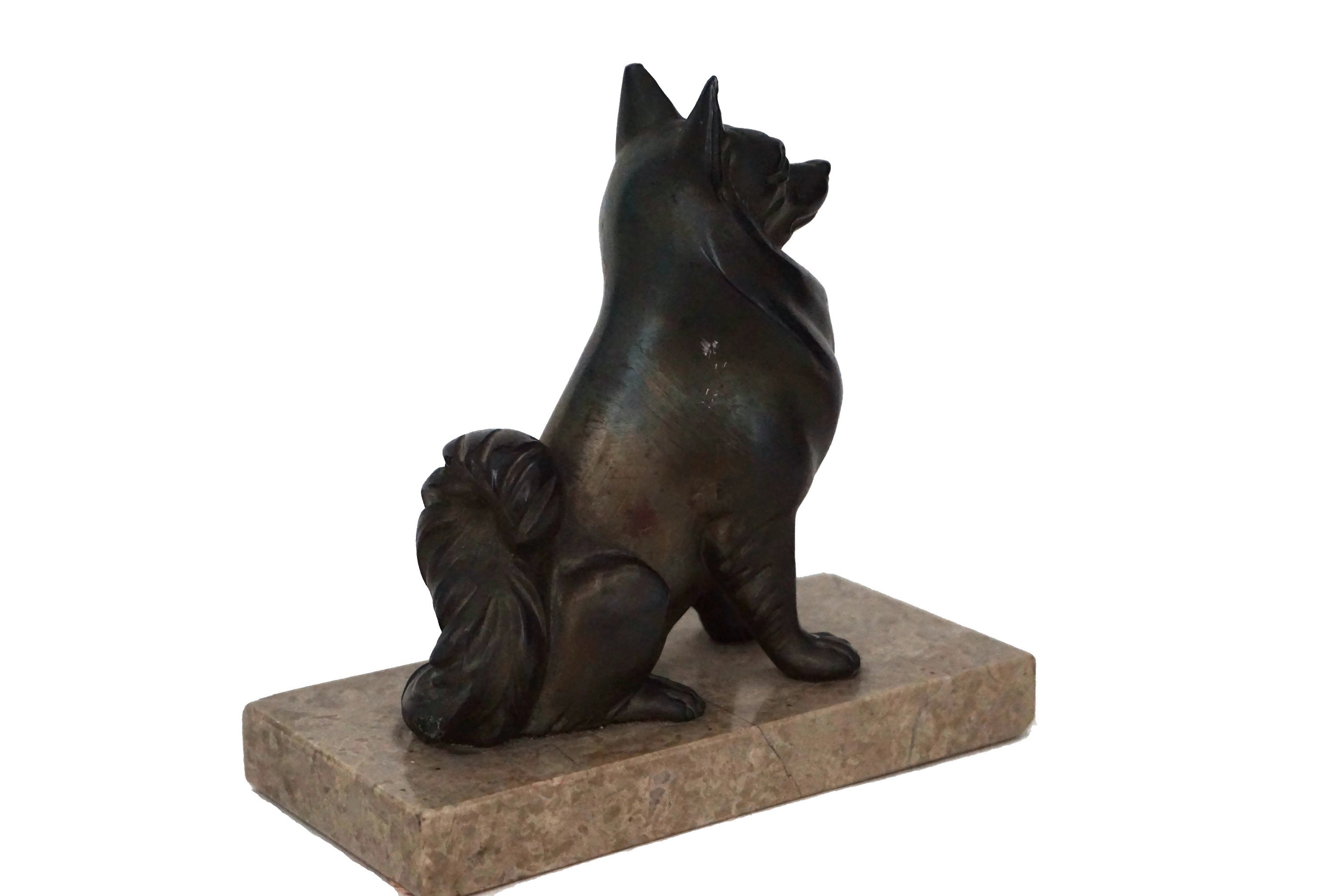 Art Deco Pomeranian Statue, French Antique Toy Pom Dog Decor