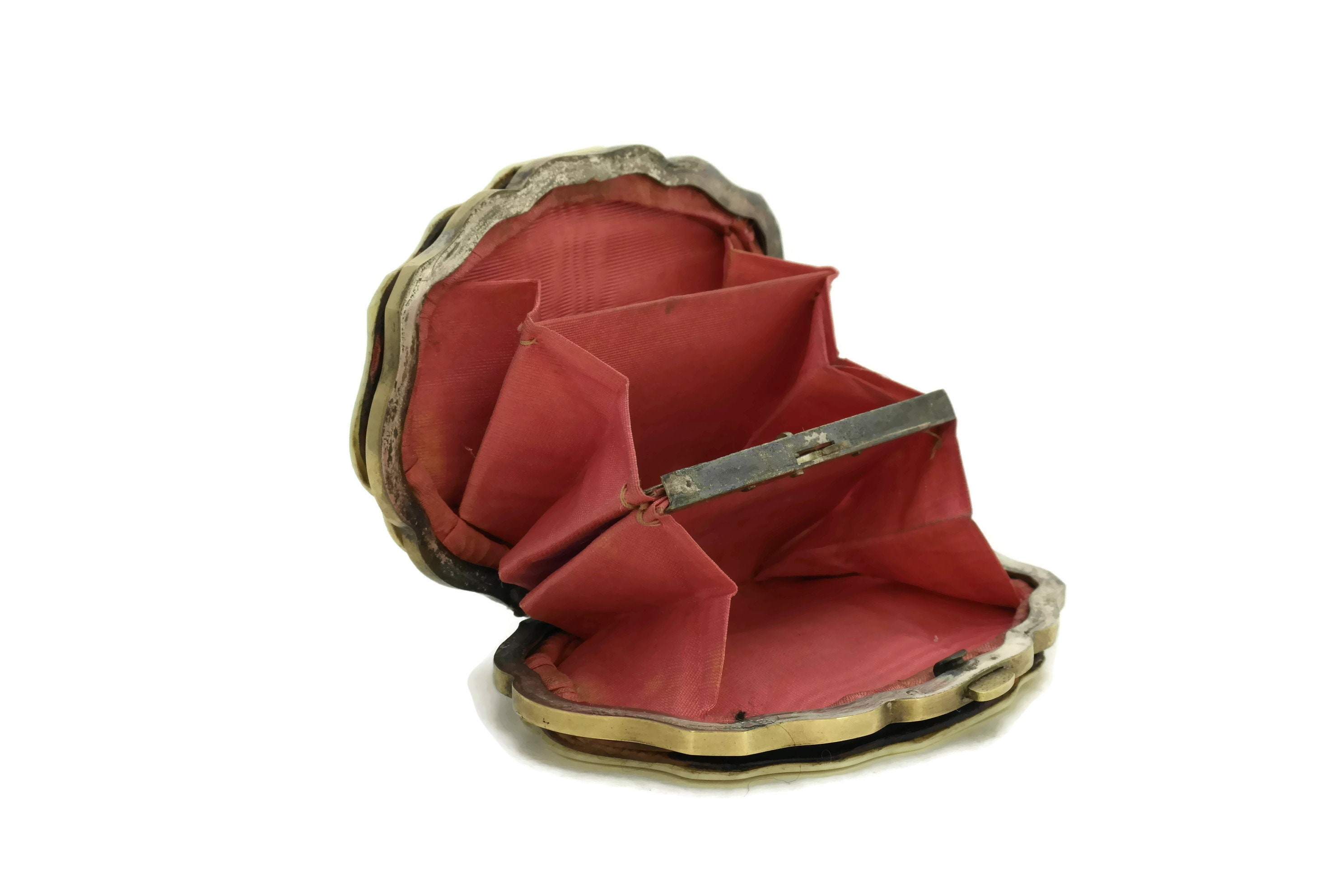 Victorian Antique Coin Purse. 19th Century French Silver and Bone