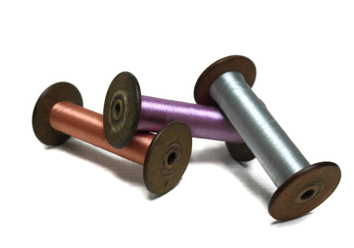 Antique French Wooden Bobbins. Large Weaving Spools. Bobbins and Thread.