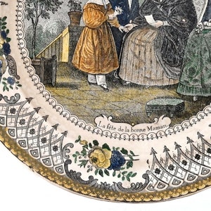 Antique French Transferware Plate with Victorian Grandmother, Gift for Grandma image 3
