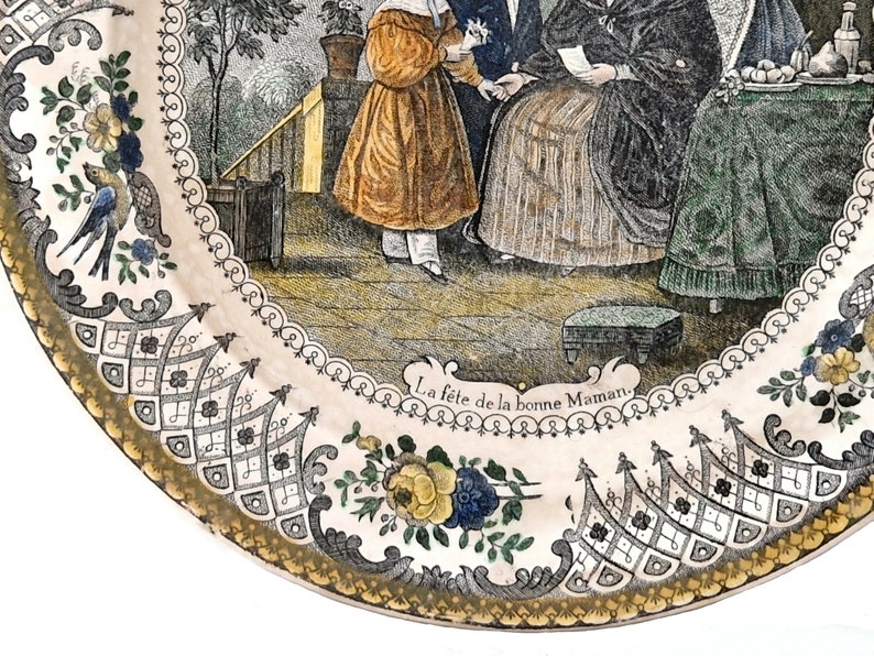 Antique French Transferware Plate with Victorian Grandmother, Gift for Grandma image 3