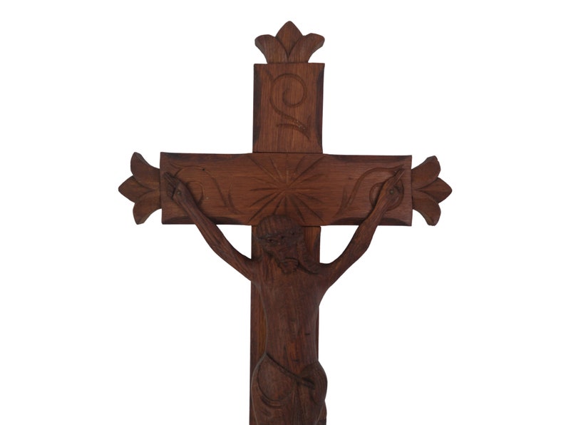 Large Hand Carved Wood Crucifix