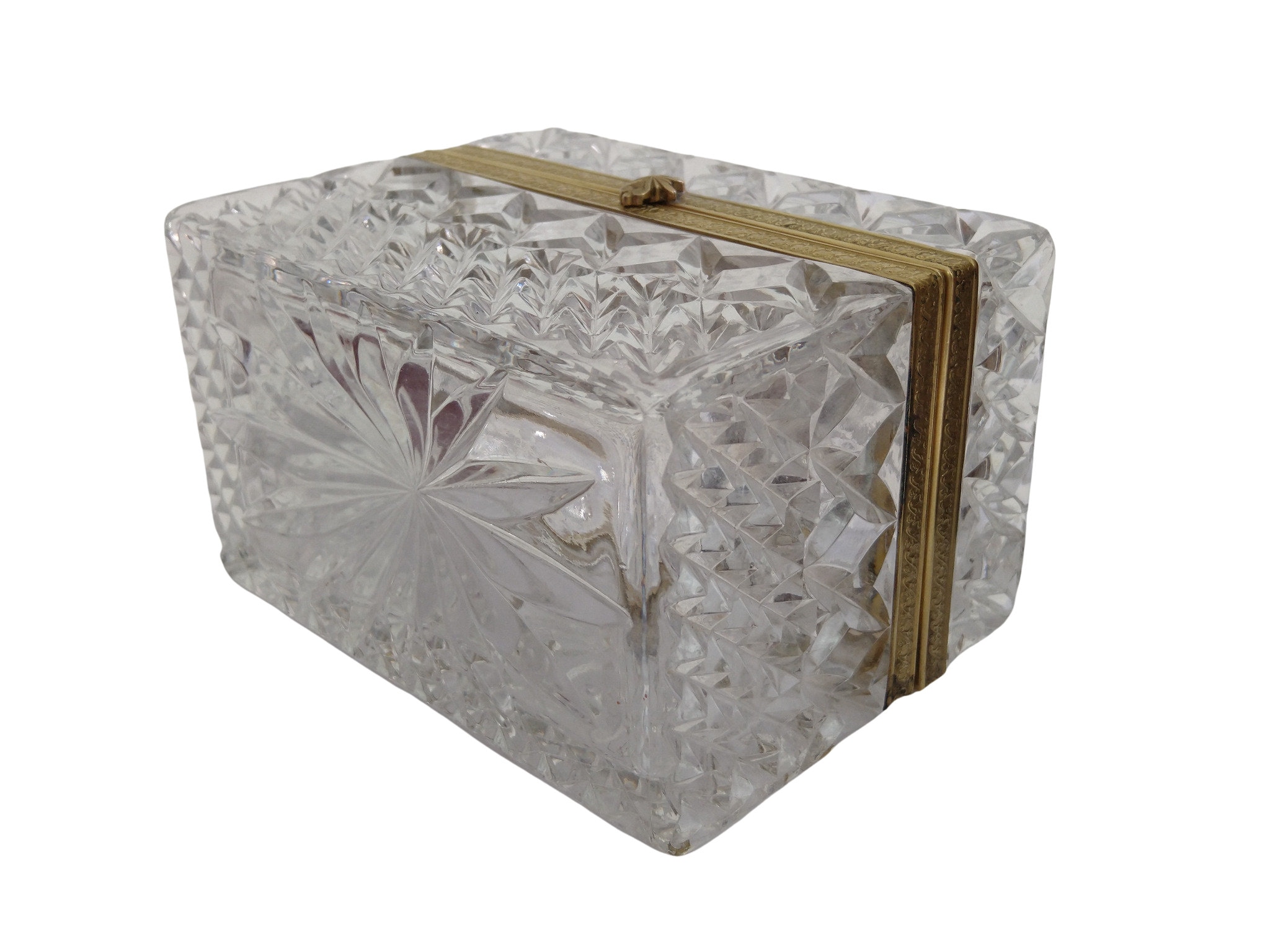 Antique French Crystal Jewelry Box, Charles X Hand Cut Glass Coffret