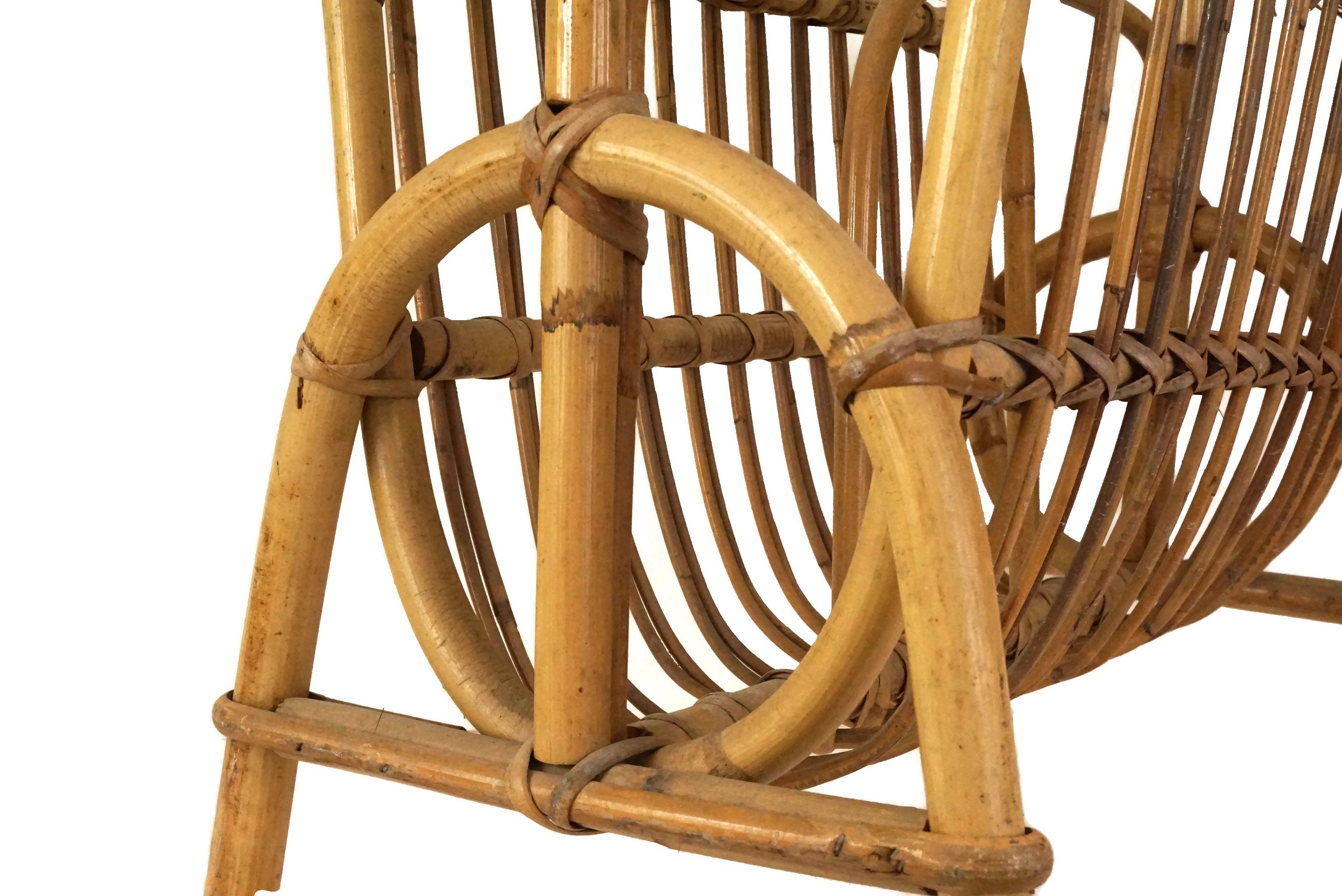 Vintage Bamboo Rattan Magazine rack, Boho Newspaper Holder