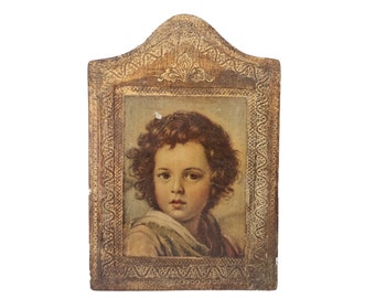 Impression d'art portrait Murillo Christ the Bon Pasteur dans cadre florentin, icône de l'Enfant Jésus, décoration chrétienne et cadeaux