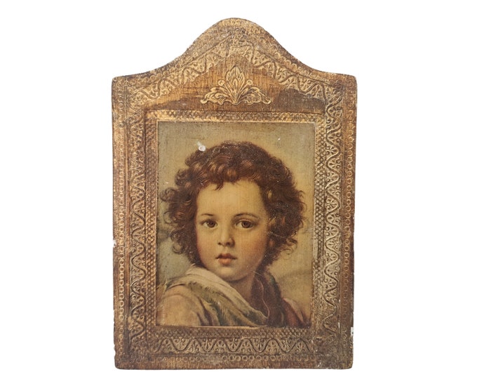 Murillo Christ the Good Shepherd Portrait Art Print in Florentine Frame, Infant Jesus Icon, Christian Decor and Gifts