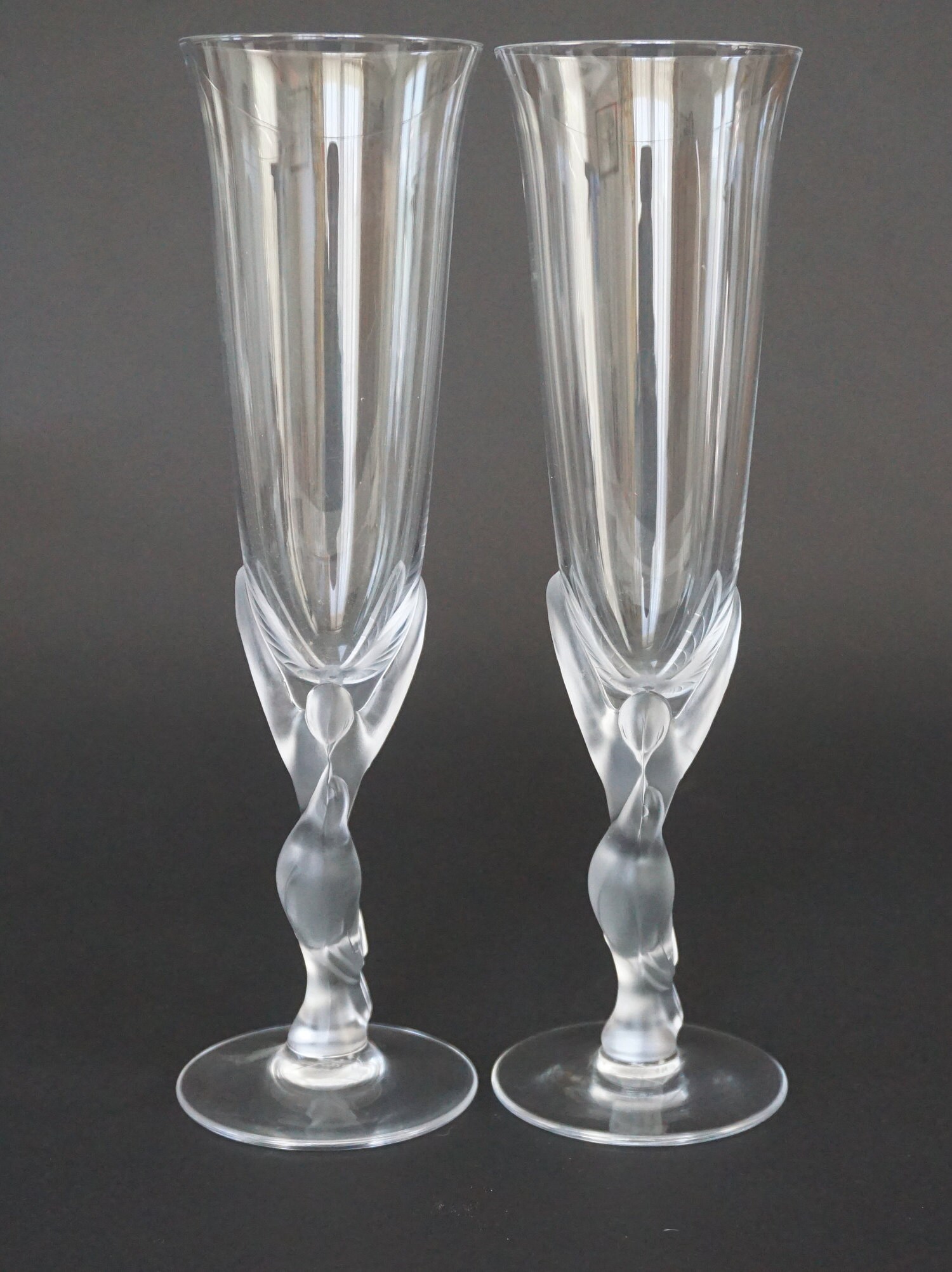 Faberge Crystal Champagne Flutes, Set of 5, French Kissing Dove Glasses