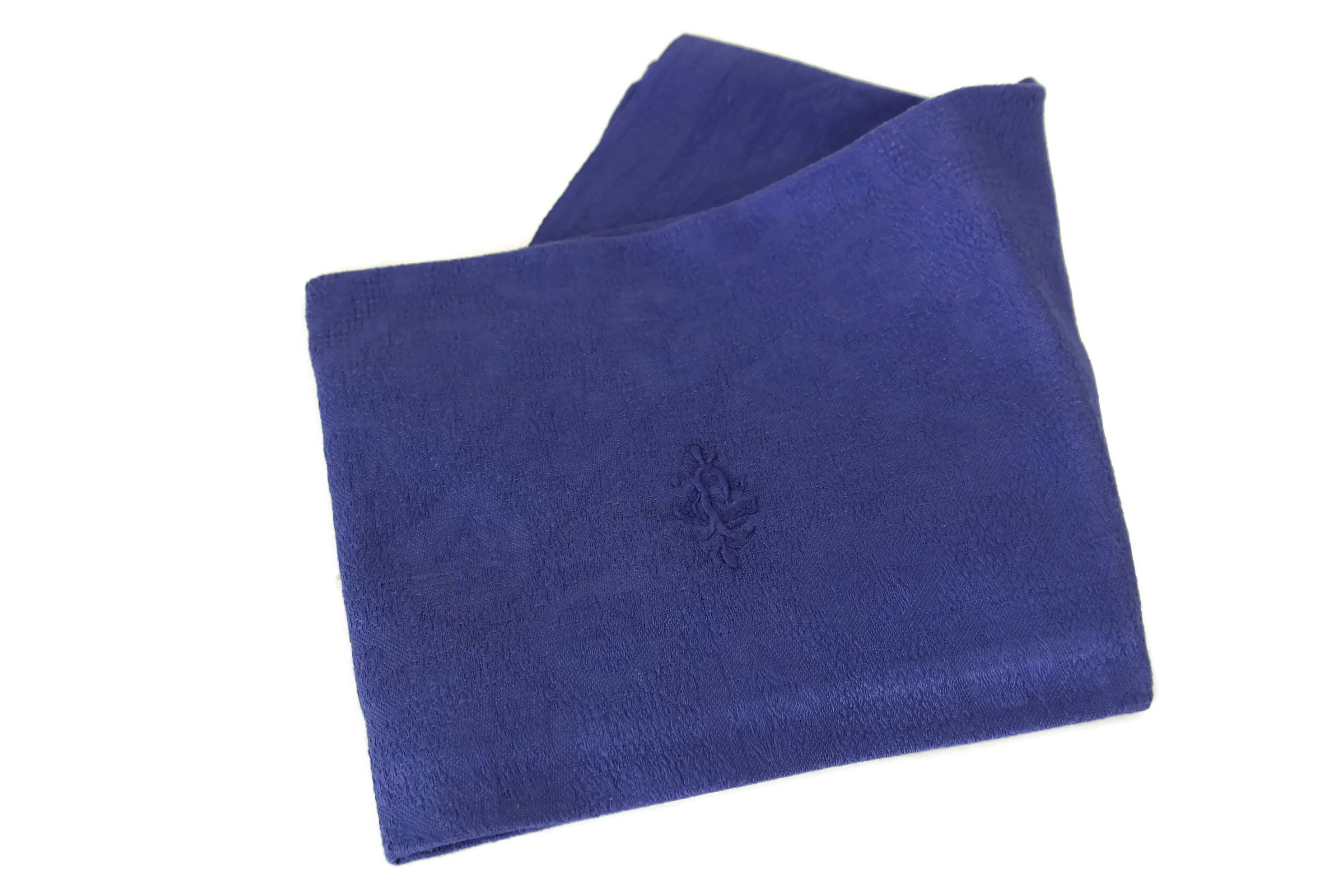 French Blue Linen Napkins. Antique Monogram Serviettes. Set of 12 with ...