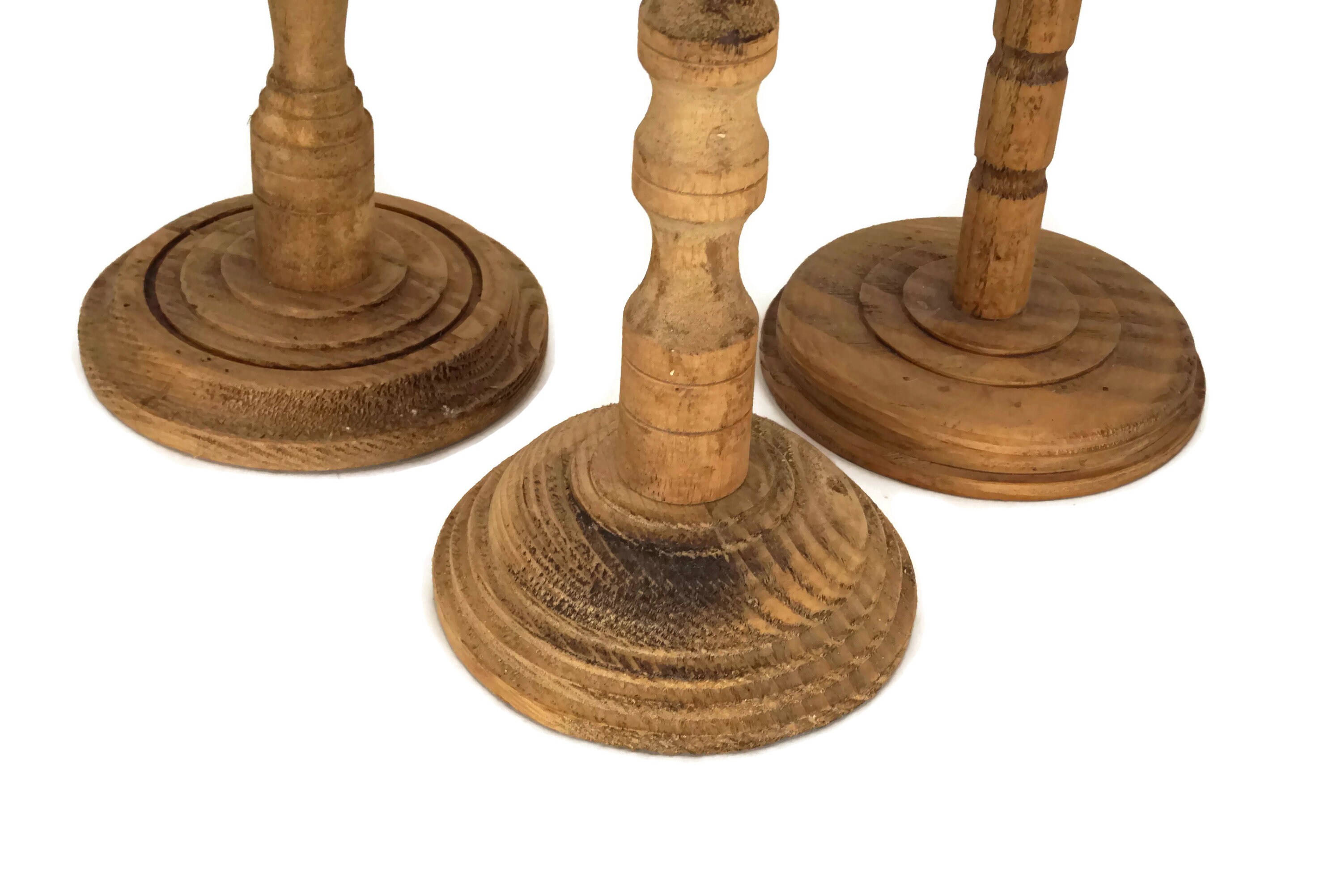 French Vintage Hat Display Stands Set of 3, Vintage Wood Hat Stand