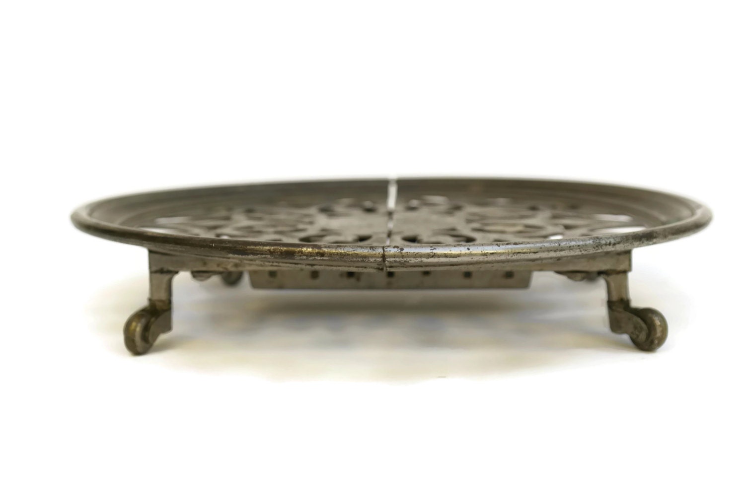 Antique Chafing Dish and Trivet on Wheels. Vintage Lazy Susan. Antique