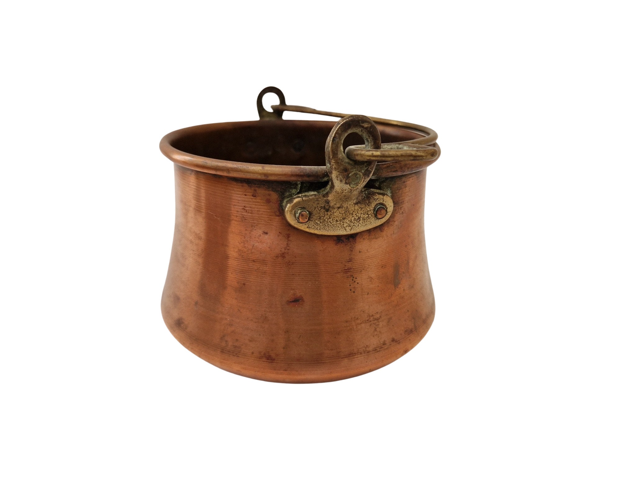 Mid Century French Copper Cauldrons, Set of 3, Rustic Country Kitchen