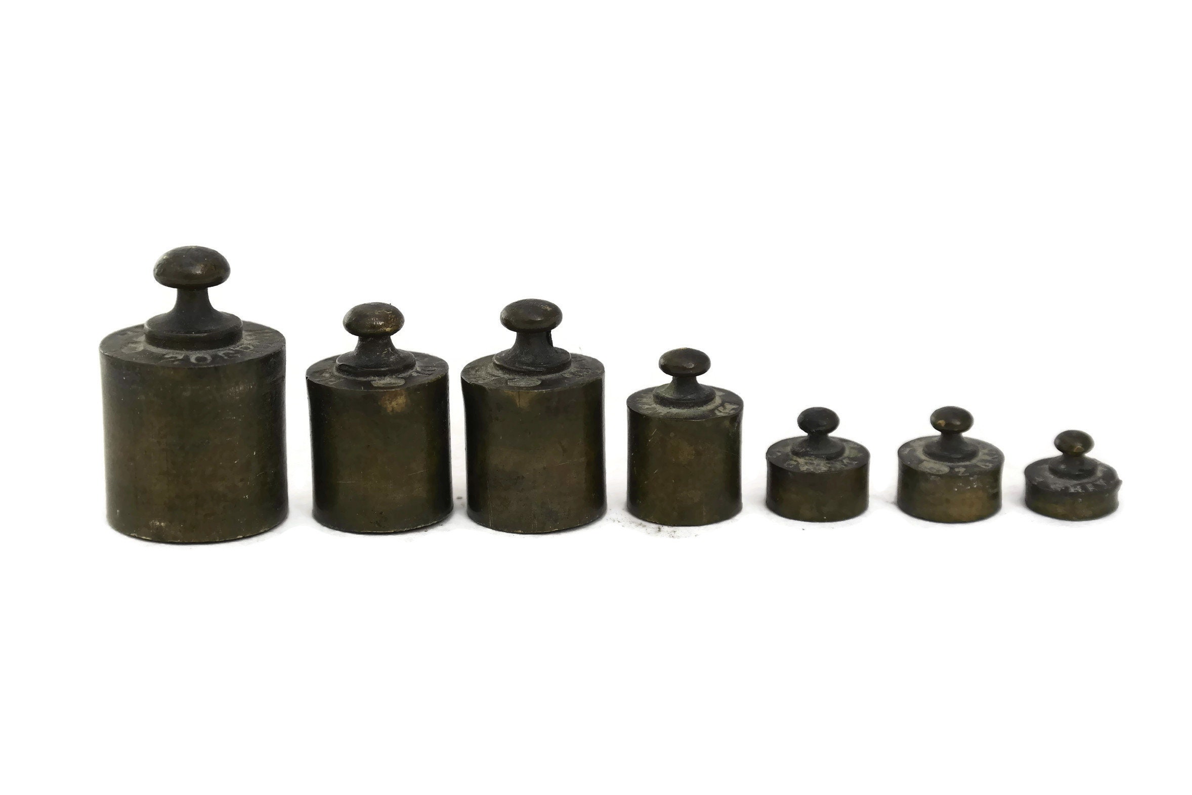 Antique French Brass Weight Set, Rustic Kitchen Decor