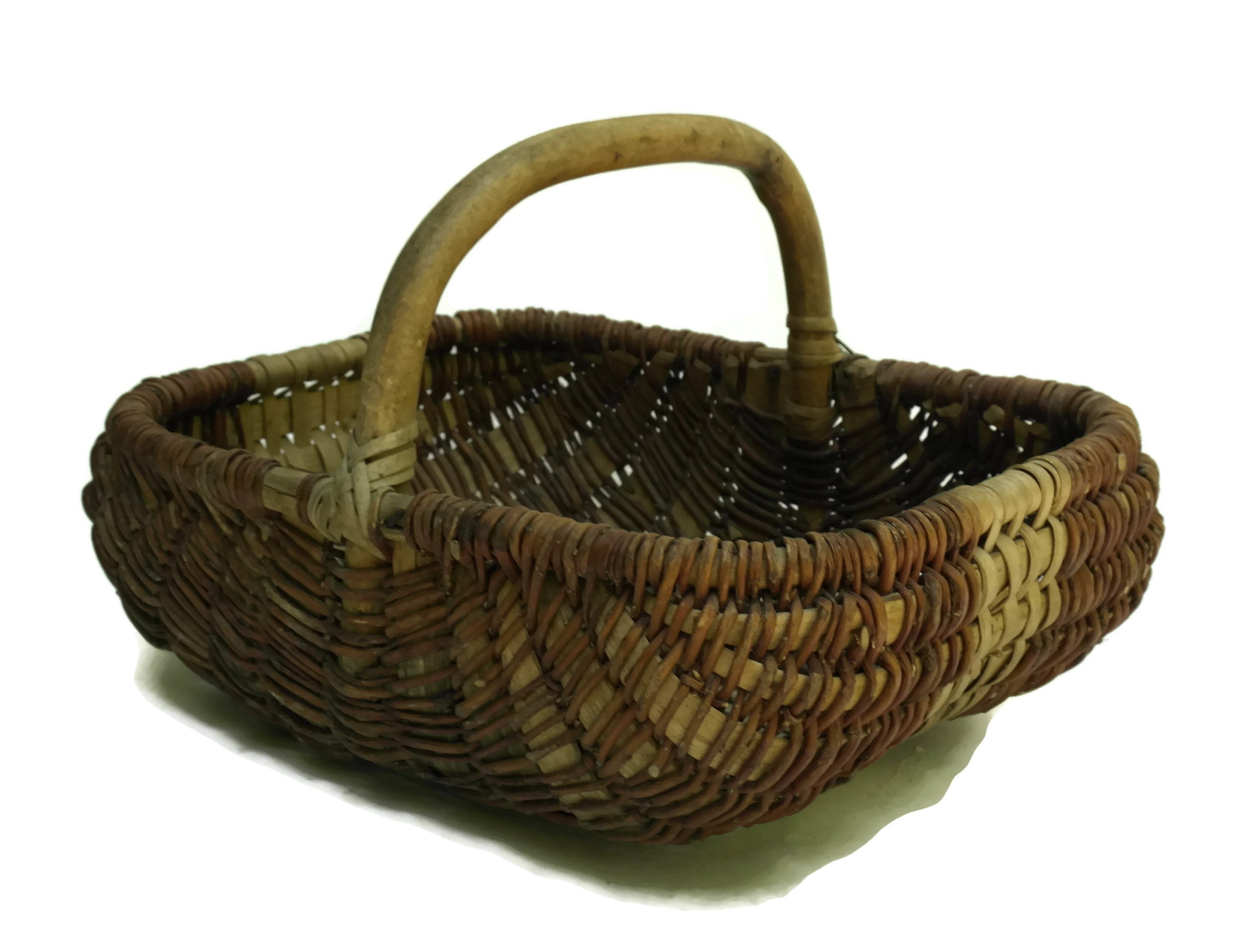 French Vintage Hand Woven Basket, Rustic Country Kitchen Decor