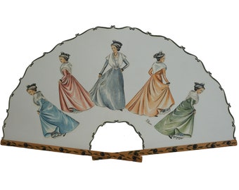 French Provencal Wall Hanging Paper Fan with Hand Painted Arlesian Women Figures