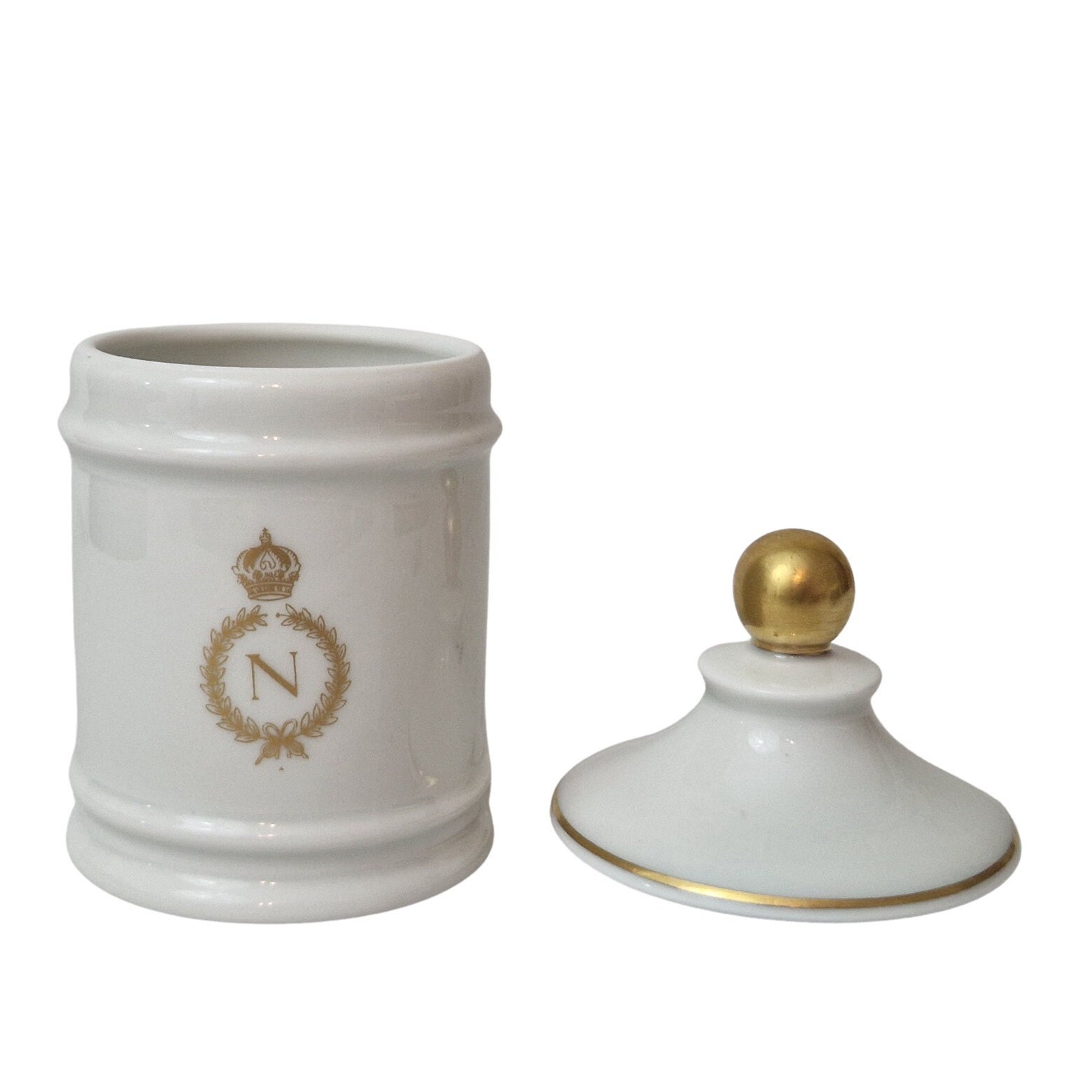 Limoges Porcelain Napoleon Apothecary Jar, French Empire Vanity Storage