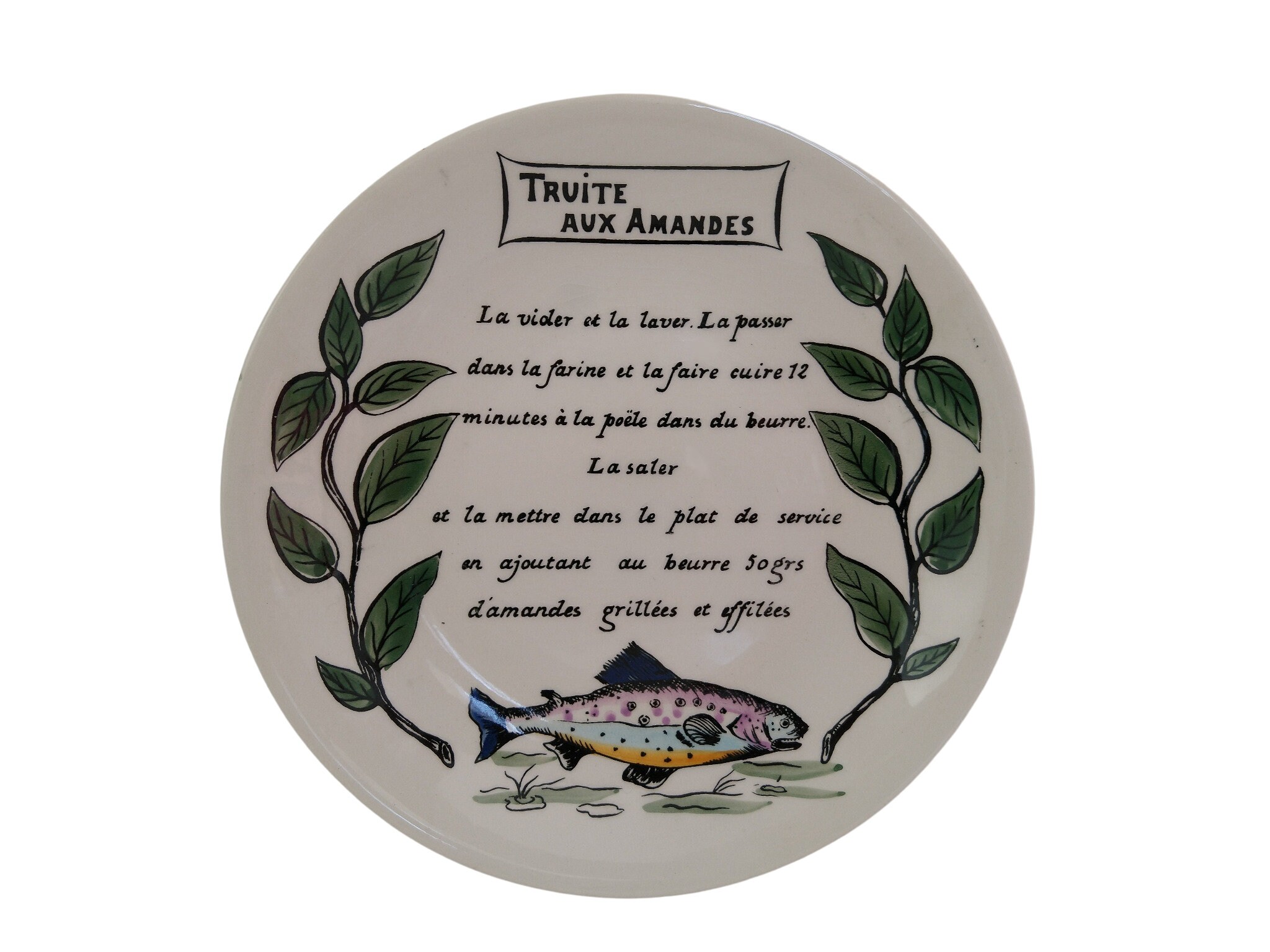 French Trout with Almonds Recipe Wall Plate by GIEN, Rustic Country