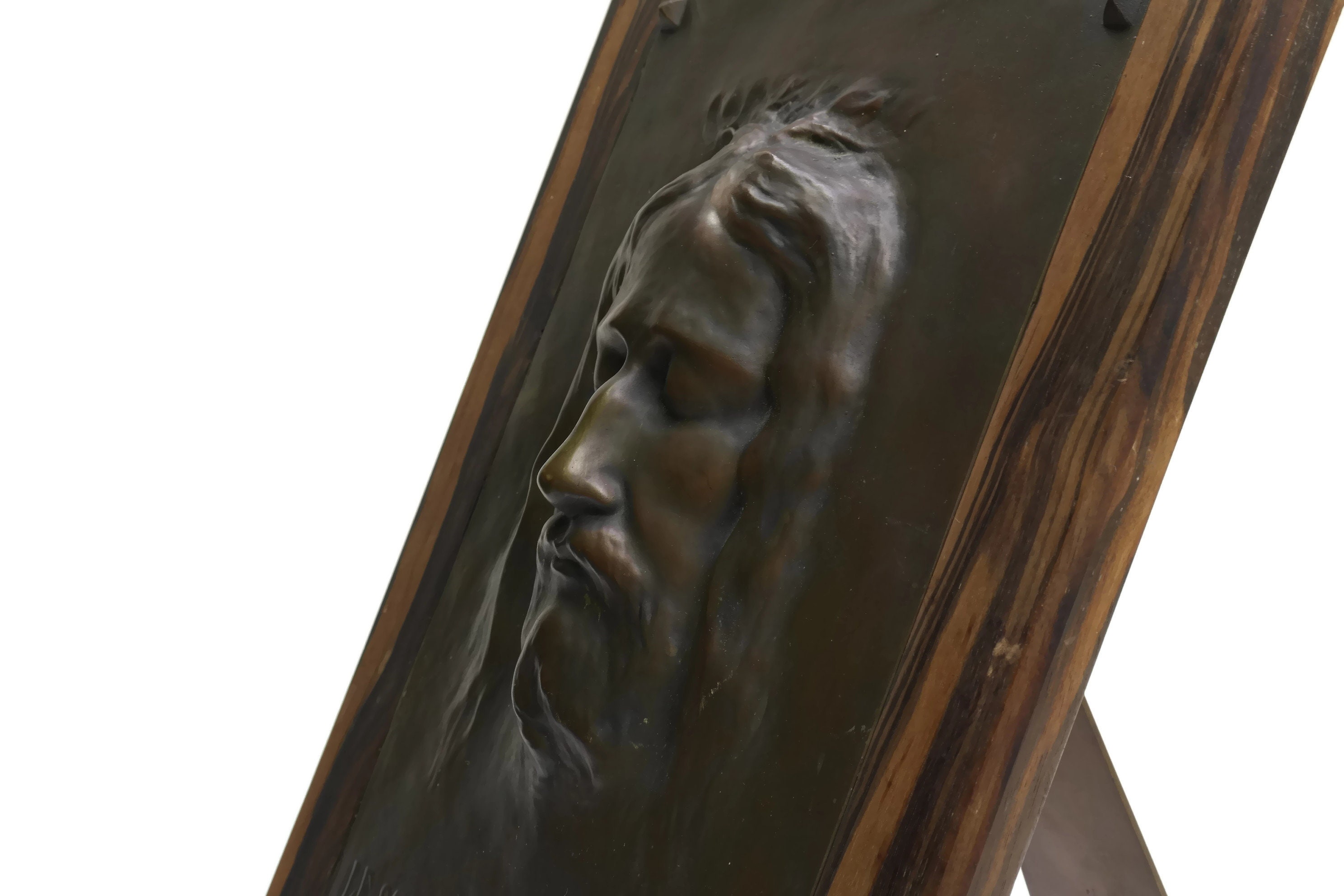 Antique Holy Face of Jesus Bronze Plaque. Auguste Coutin Shroud of