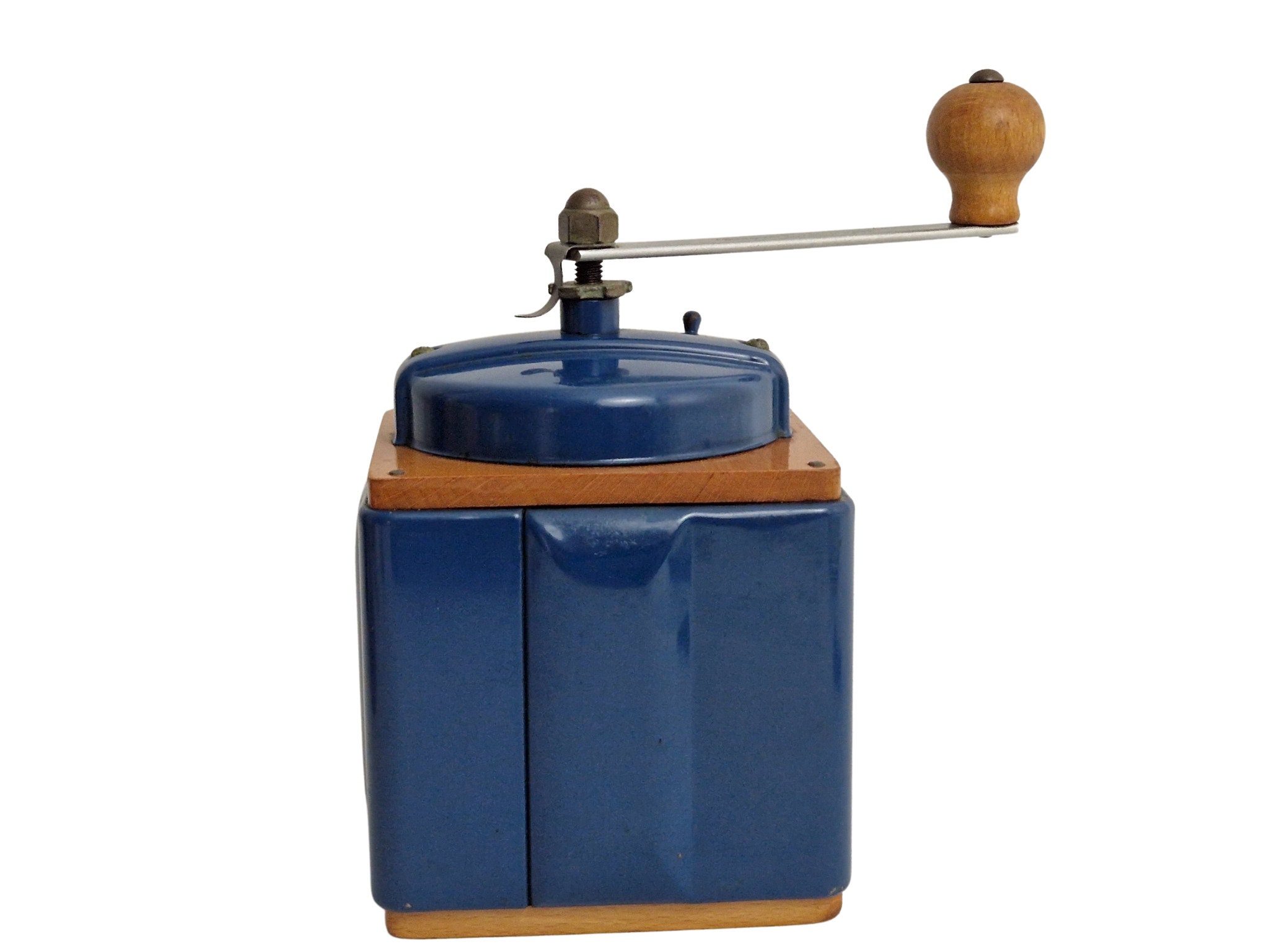 Vintage Peugeot Blue Coffee Grinder Mill, French Retro Kitchen Decor
