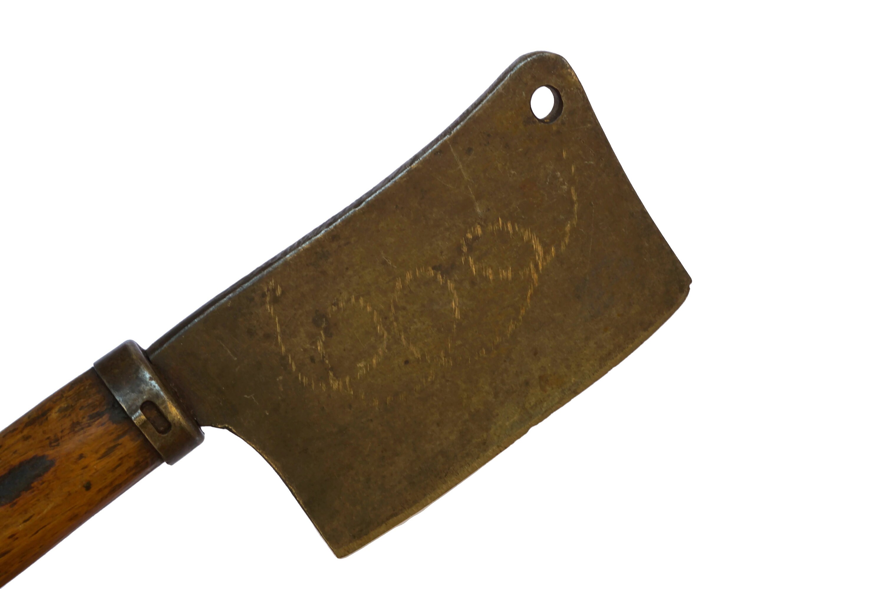 Antique French Meat Cleaver, Kitchen Chopper with Wooden Handle